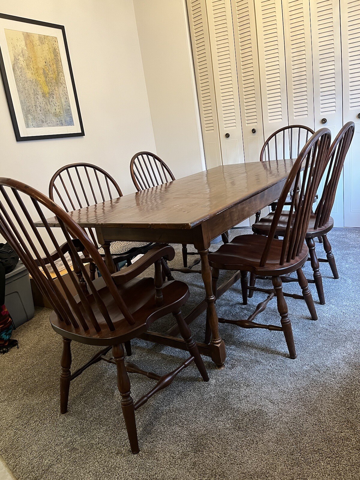 D.R. Dimes Cherry Dining Table and Seely Windsor Chair Dining Set : Vintage