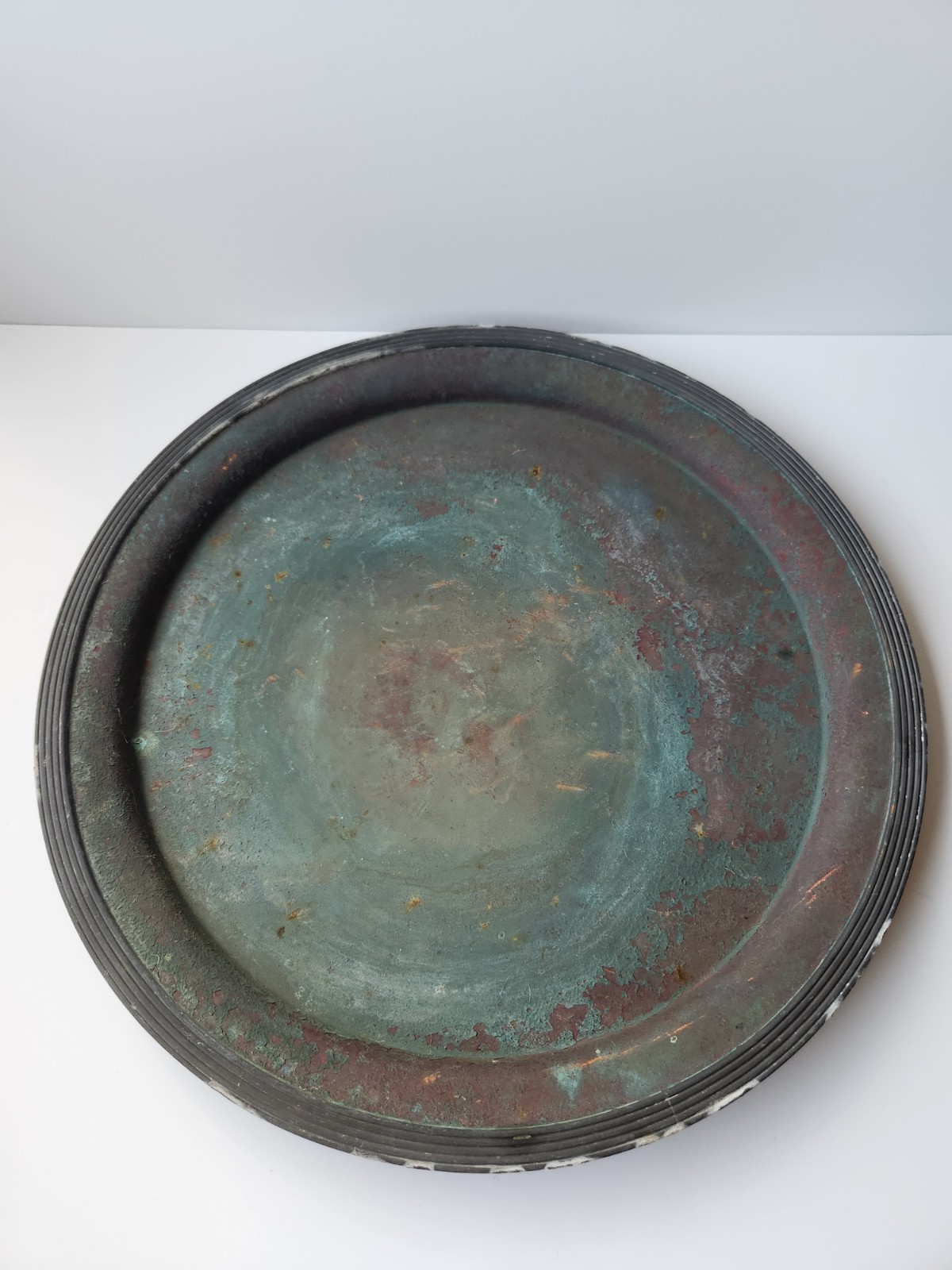 Antique Large Adelphi Silver Co. Patinated Copper Plate Tray 18″
