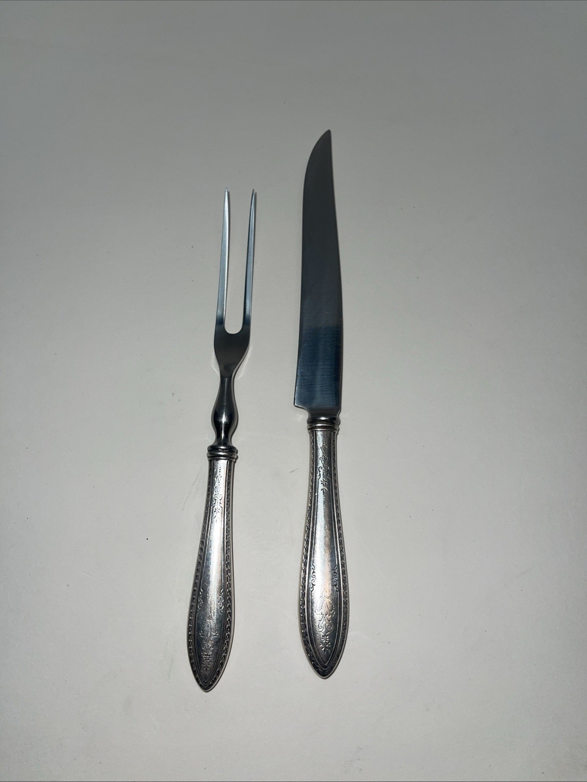 Antique 1847 Roger Bros Silverplated Argosy Flatware Meat Carving Set of 2
