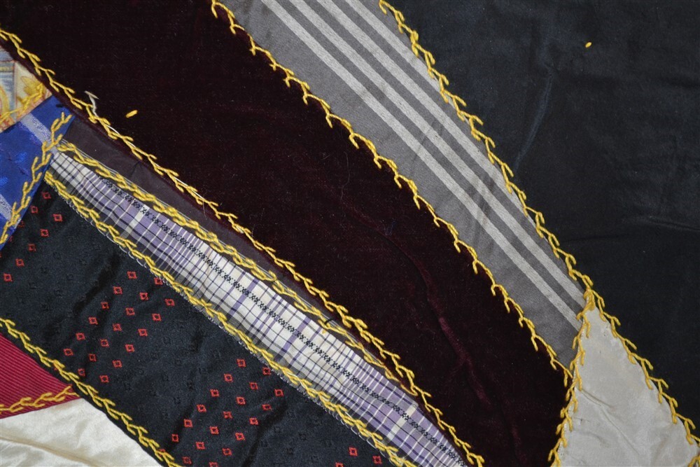 antique crazy quilt silk embroidered 62×64 hand made Victorian signed original