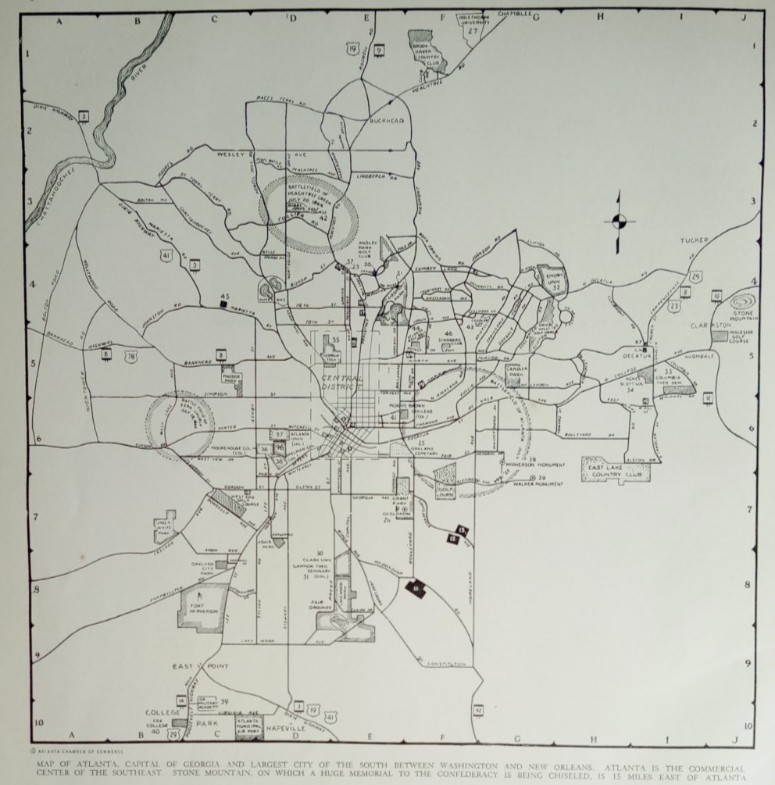 Vintage 1942 World War WWII Atlas City Map Atlanta, Georgia GA Civil War Battles