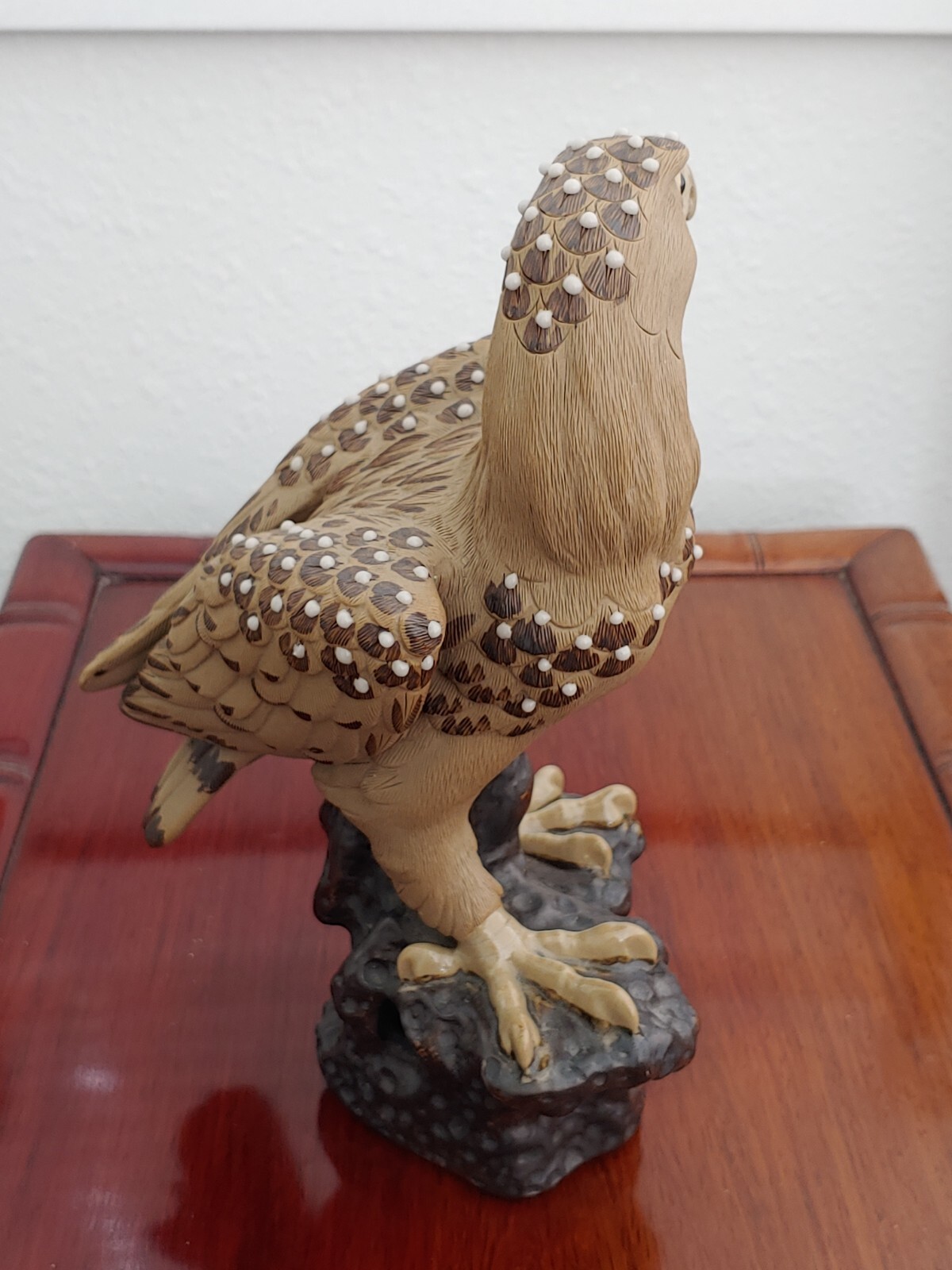 紫砂珍珠釉雕塑雄鹰 Vintage Chinese Yixing Purple Clay Zisha Sculpture Eagle Glazed Statue