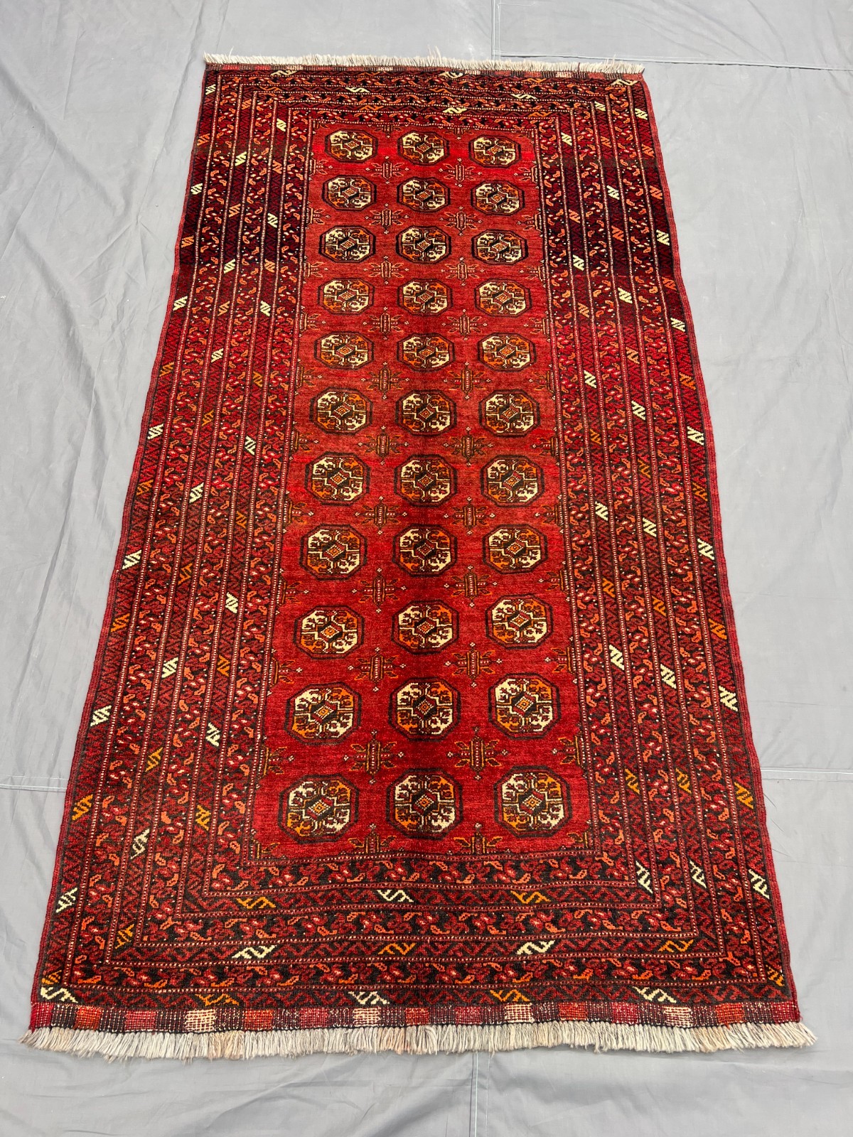 3’5×6’9 ft Turkoman Bokhara All-Over Elephant Foot Gul Handknotted Vintage Rugf