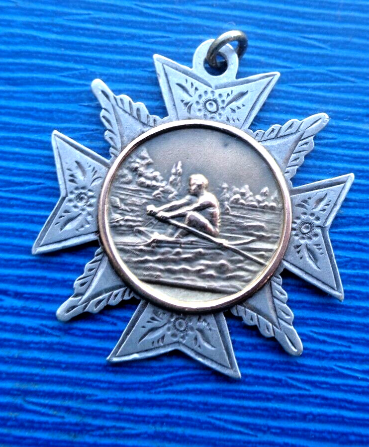 Rowing Fob Medal Silver & Gold Edwardian Vintage hm 1903 maker James Fenton