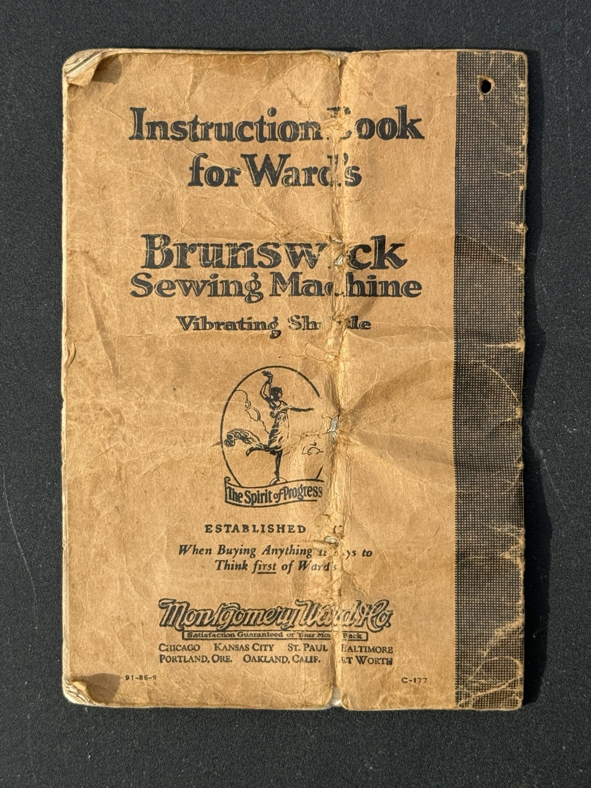 Vintage 1928 Brunswick Sewing Machine Instruction Book By Montgomery Ward Co.