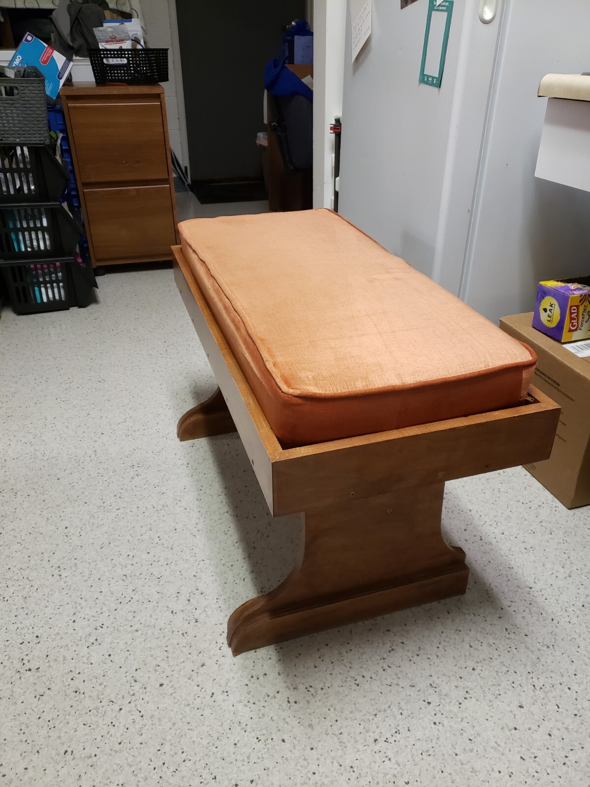 PAIR Of Vintage Orange Velvet & Wood Benches