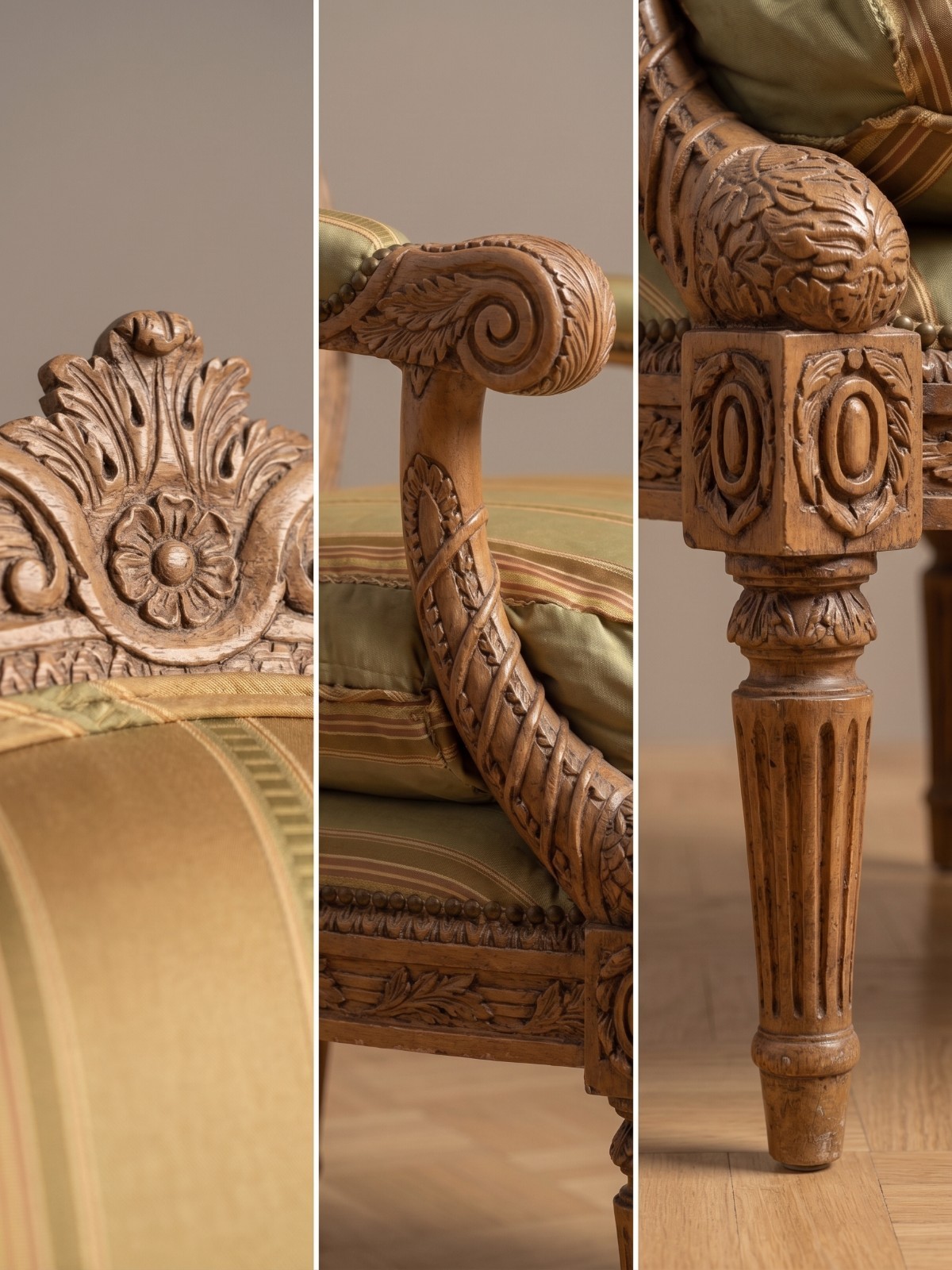 Louis XVI Fauteuil Armchair with Finely Carved Frame,