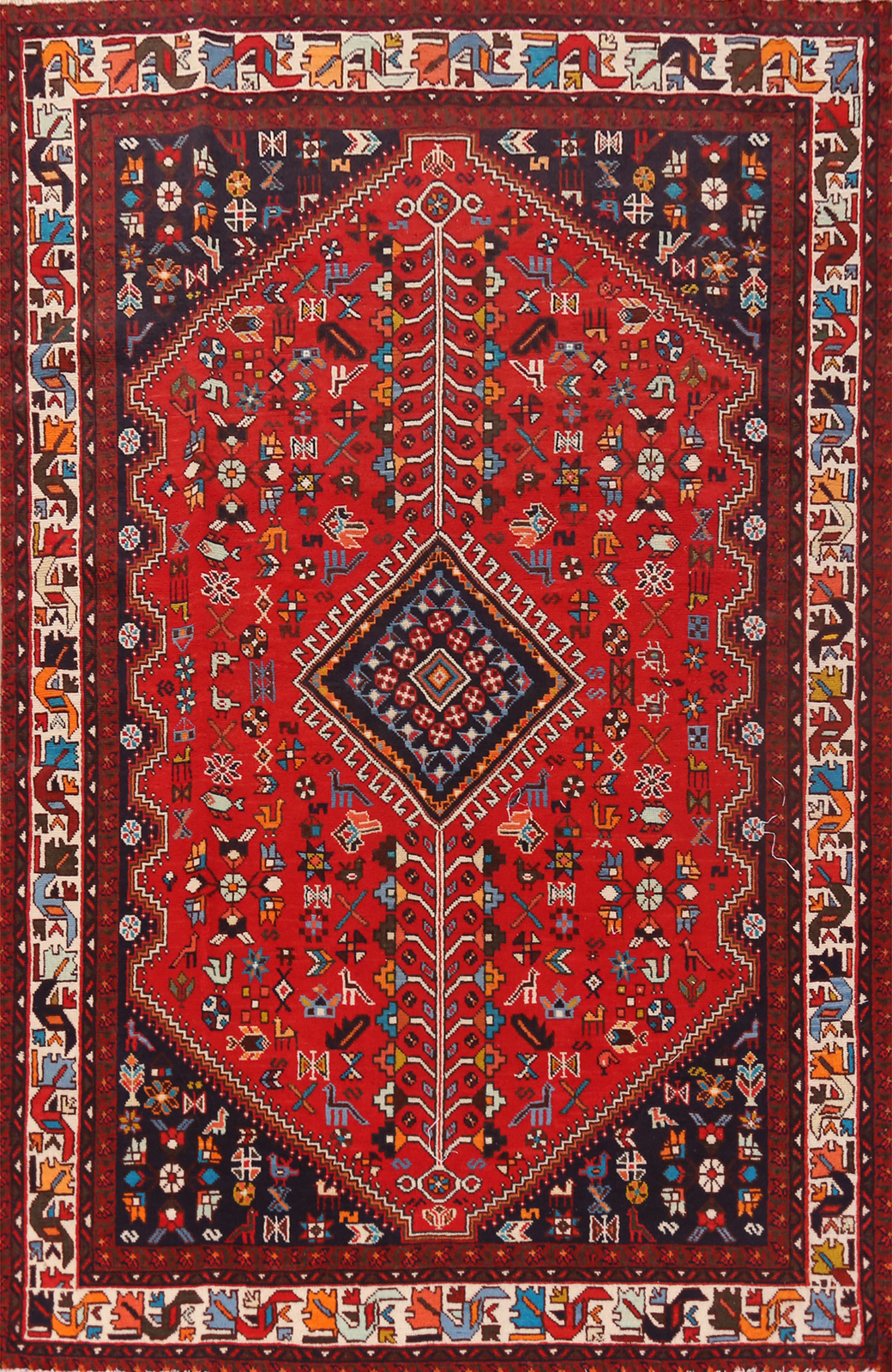 Tribal Red/ Ivory Geometric Traditional Vintage Rug 7×10 ft Hand-knotted Wool