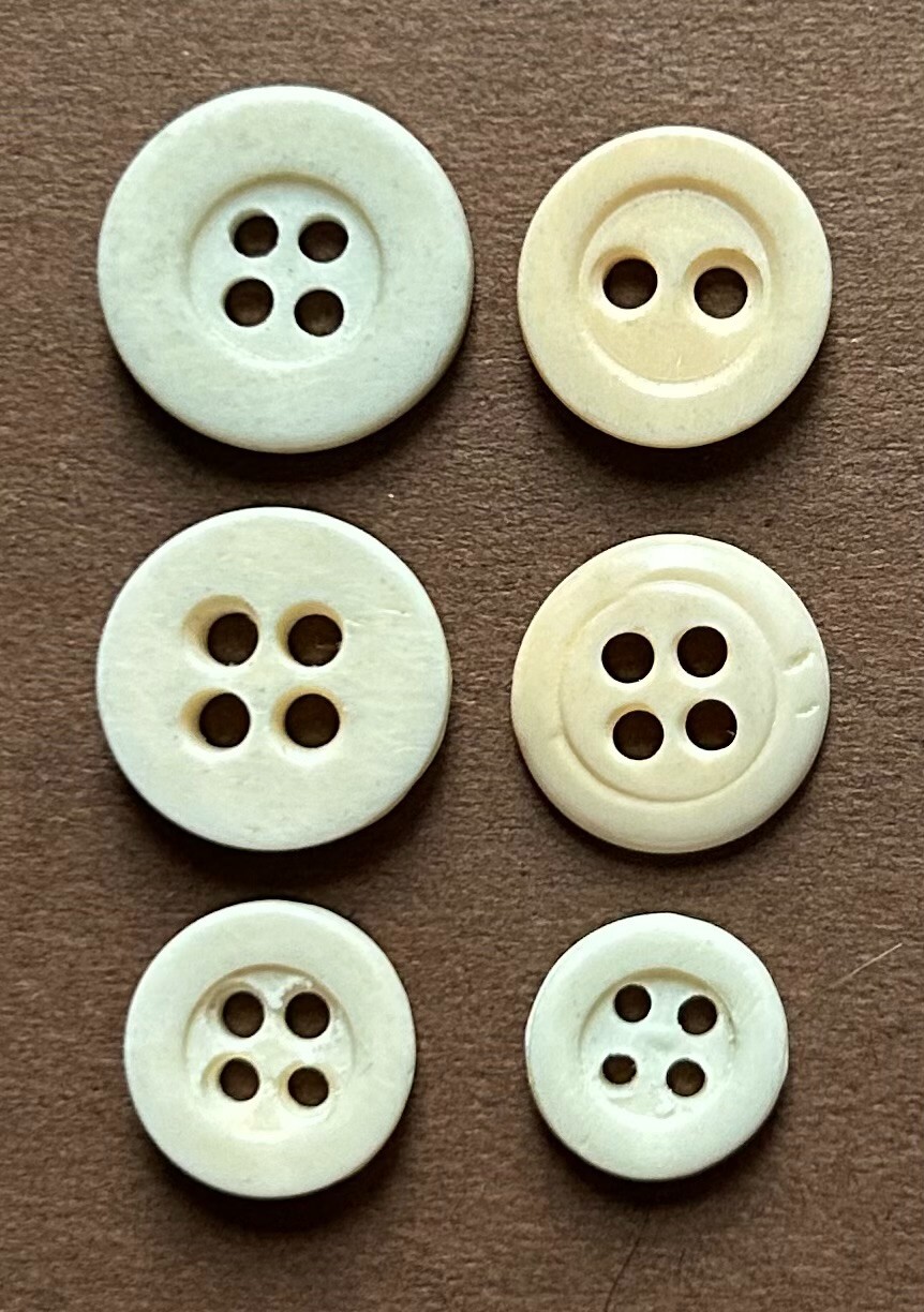 6 Sets of Exceptional Antique Bone Buttons (72 Total); Civil War to Early 1900s