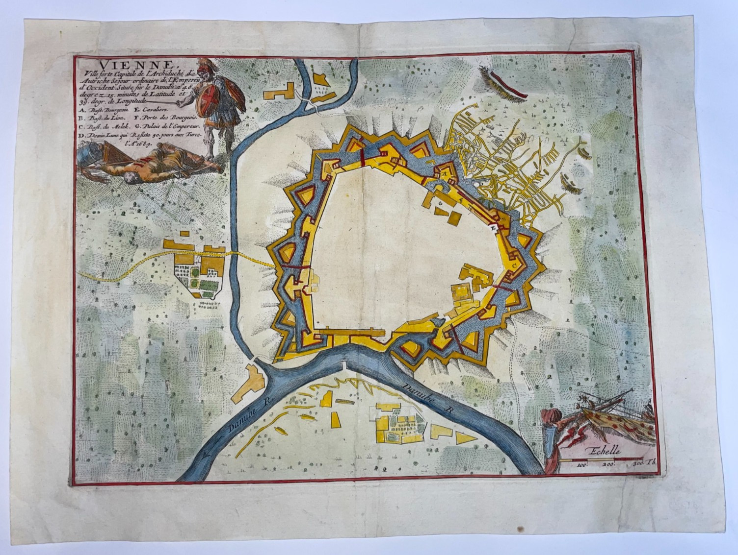 VIENNA AUSTRIA 1684 NICOLAS DE FER ANTIQUE ENGRAVED PLAN 17TH CENTURY