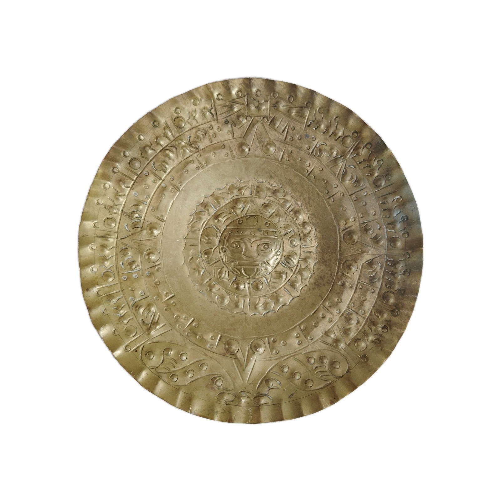 Vintage Mexican Mayan Aztec Calendar Brass Wall Plaque Ornate 6.5″ Hammered Art