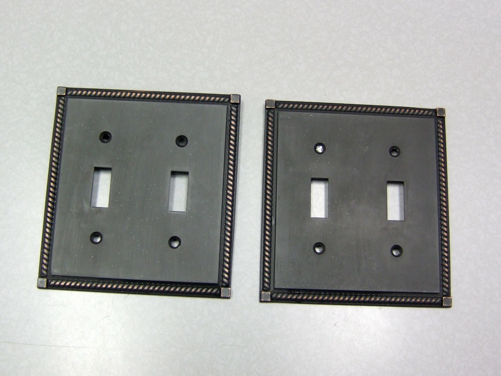 2 NOS DECORATIVE ART DECO METAL DARK Bronze Double Switch Plate Covers