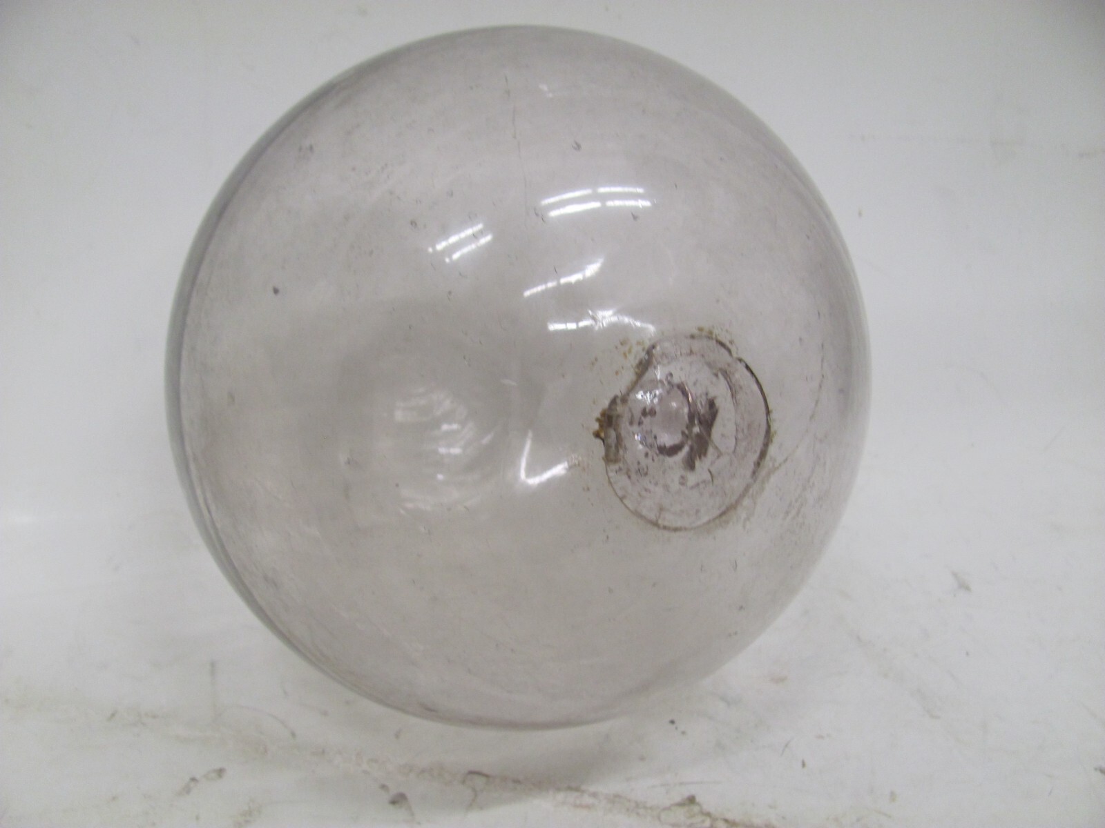 VINTAGE GLASS BALL FISHING FLOAT , TURNING PURPLE OLD TIMER 6&3/4″ DIAMETER