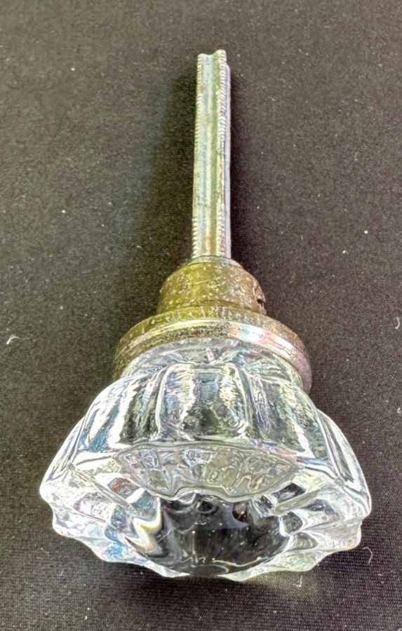 Antique Victorian 12 Point Clear Crystal Glass Brass Shank Door Knobs Starburst
