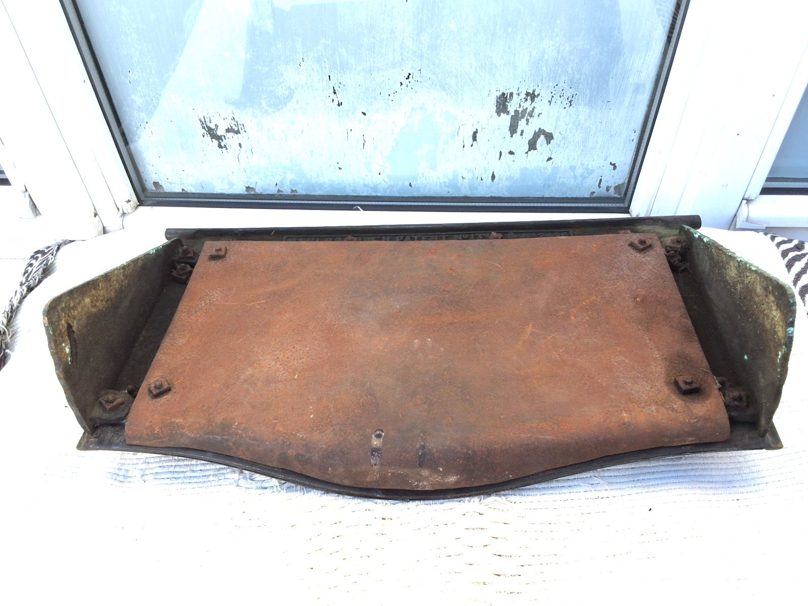 ANTIQUE VICTORIAN COPPER & BRASS & CAST IRON FIREPLACE HOOD CANOPY