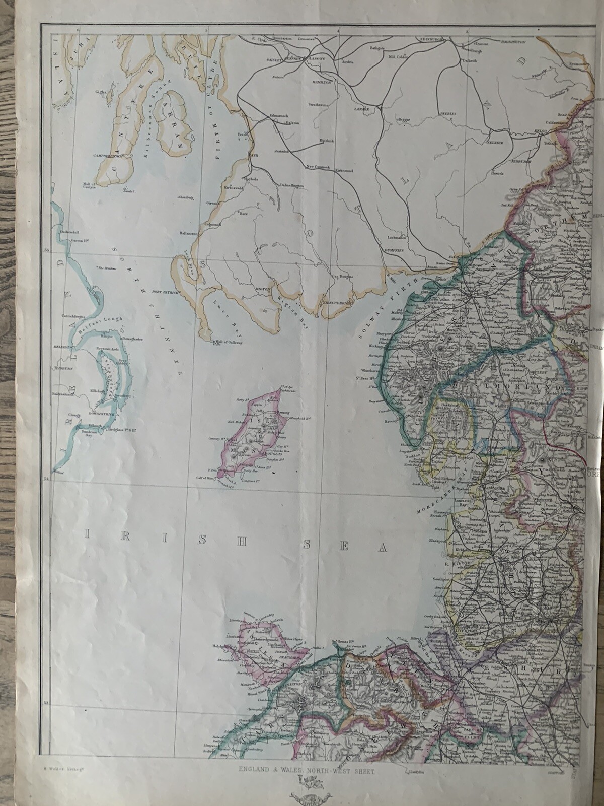 1863 North West England & Wales, Isle Of Man Hand Coloured Weekly Dispatch Map