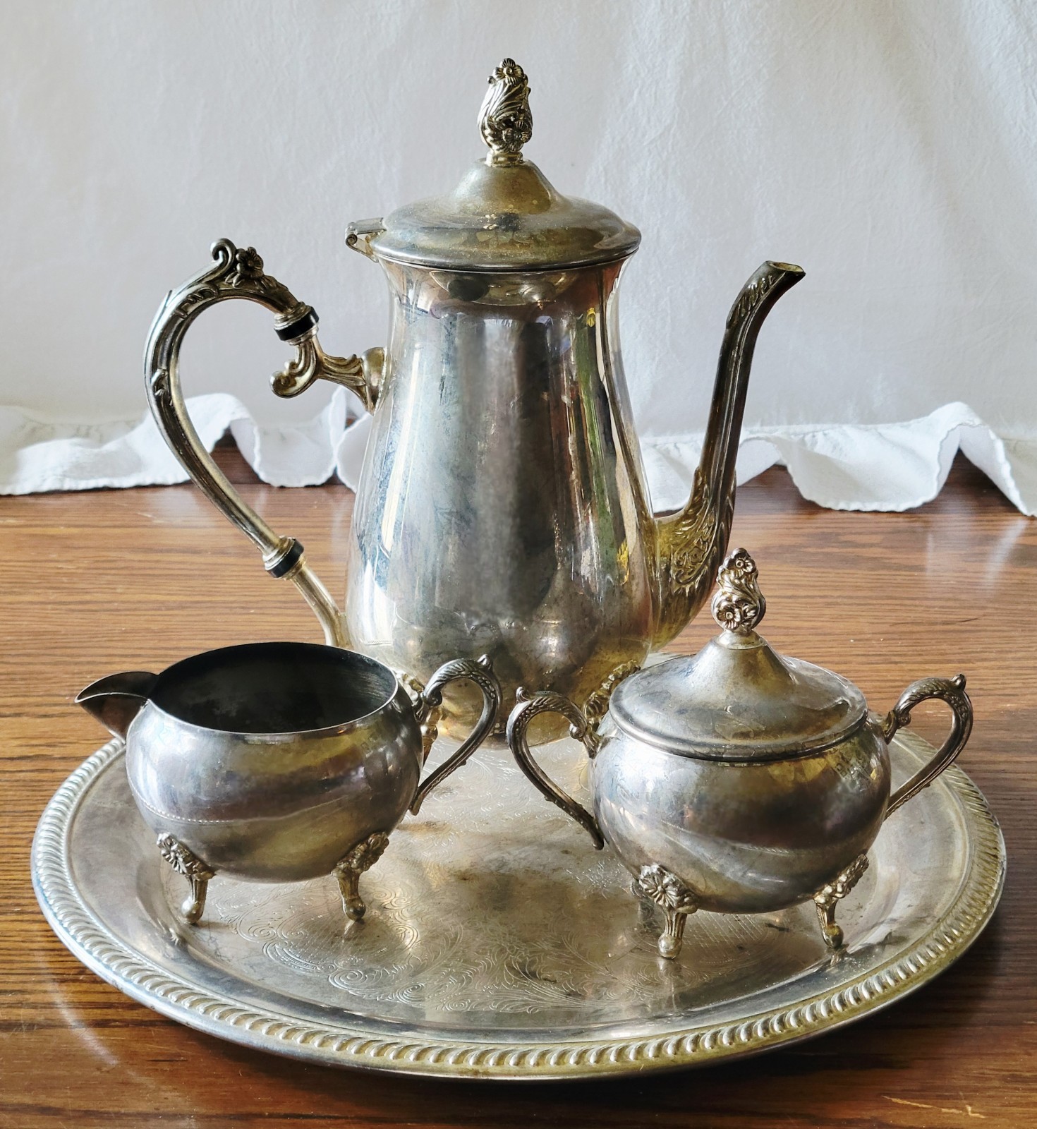 1960s Leonard Silver Mfg Co. “Pattern LEO8” Silver-Plated 5-Piece Coffee Set