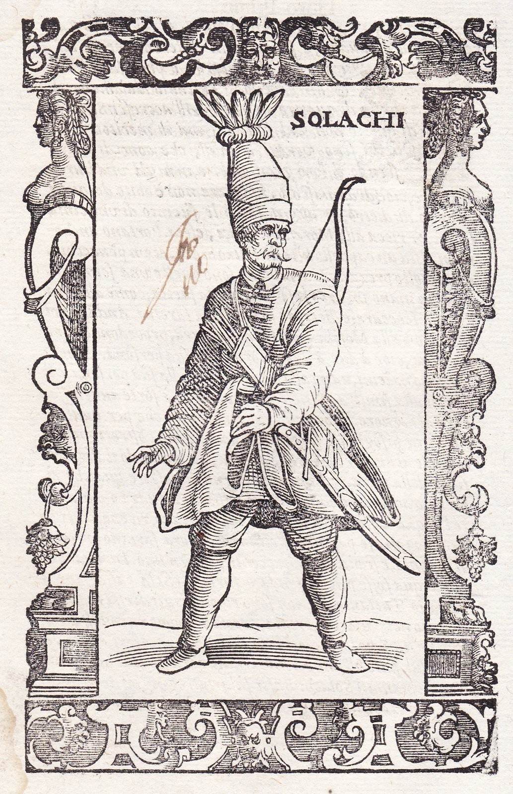 Archer Ottoman Empire Turkey Costume Traditional Woodcut Vecellio 1590