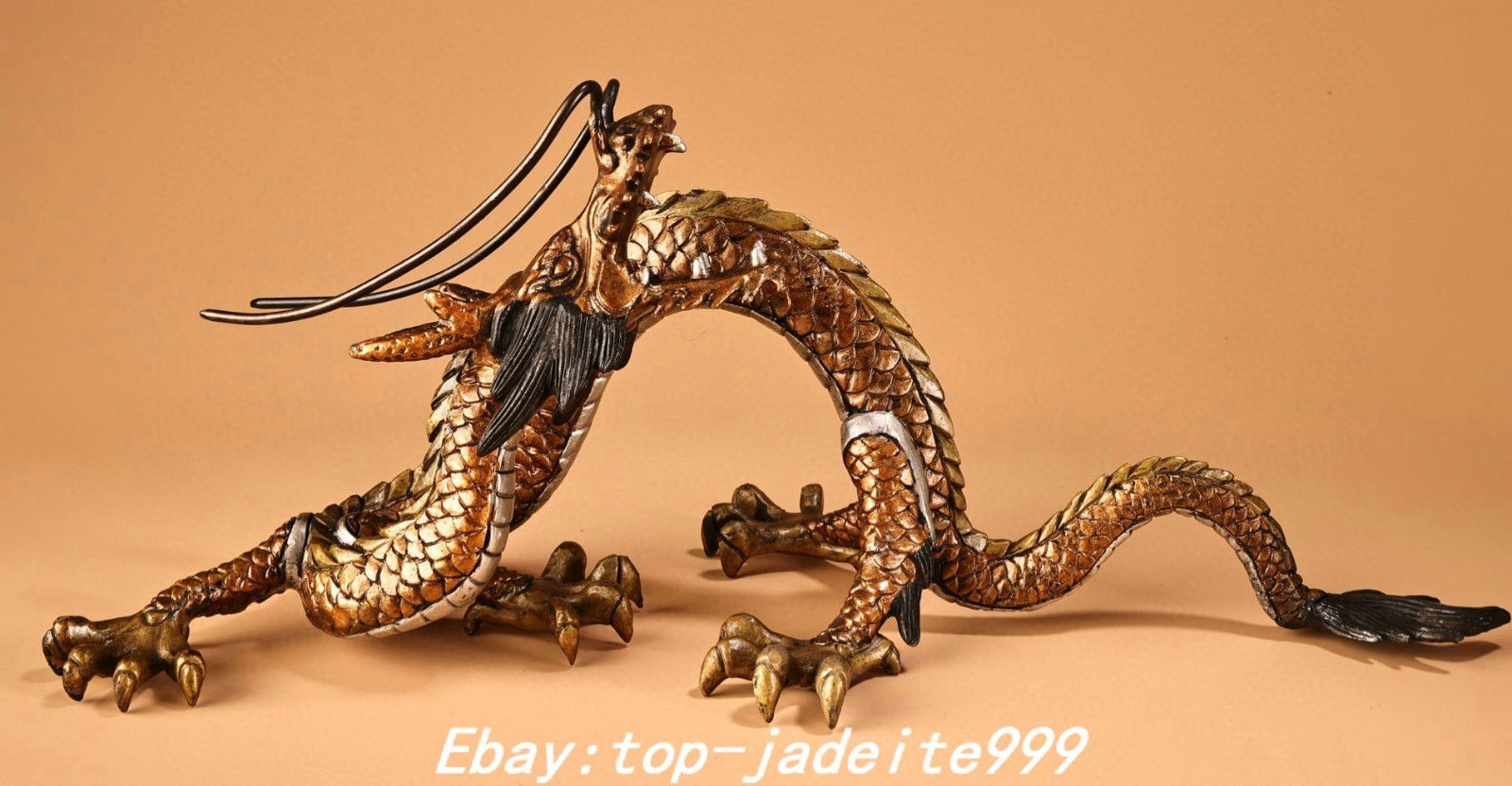 13.7″ Old Dynasty Pure Bronze Gilt Zodiac Year Dragon Loong Beast Animal Statue