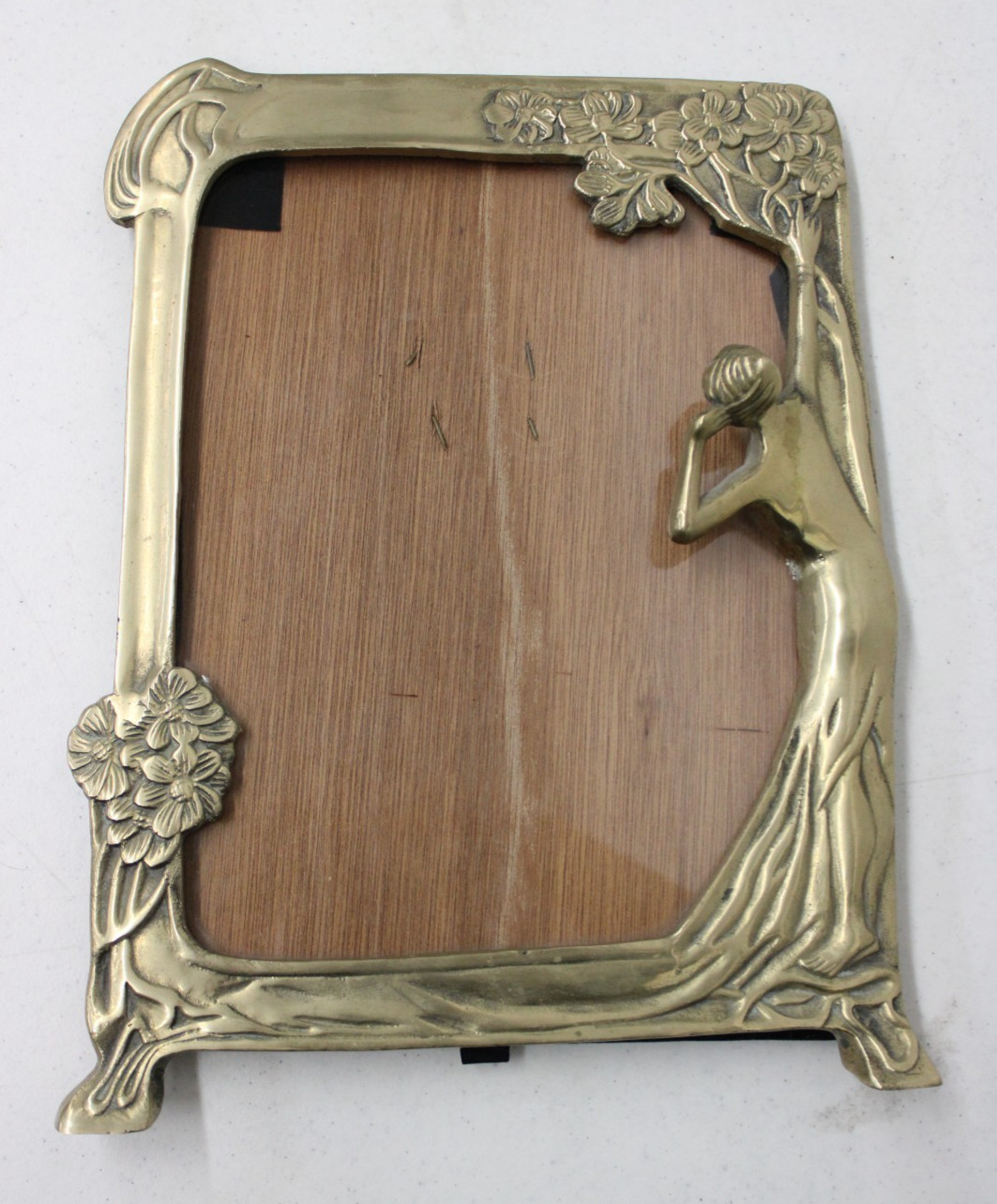 Vintage Art Nouveau Brass Fancy Picture Frame Lady by the Lake Fits 8″x11″ Photo