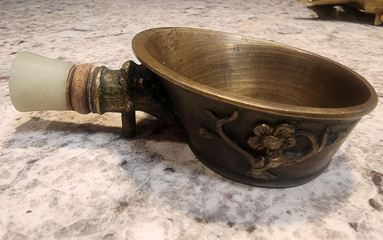Antique Brass Chinese Coal Silk Iron- Wood/Jade Handle