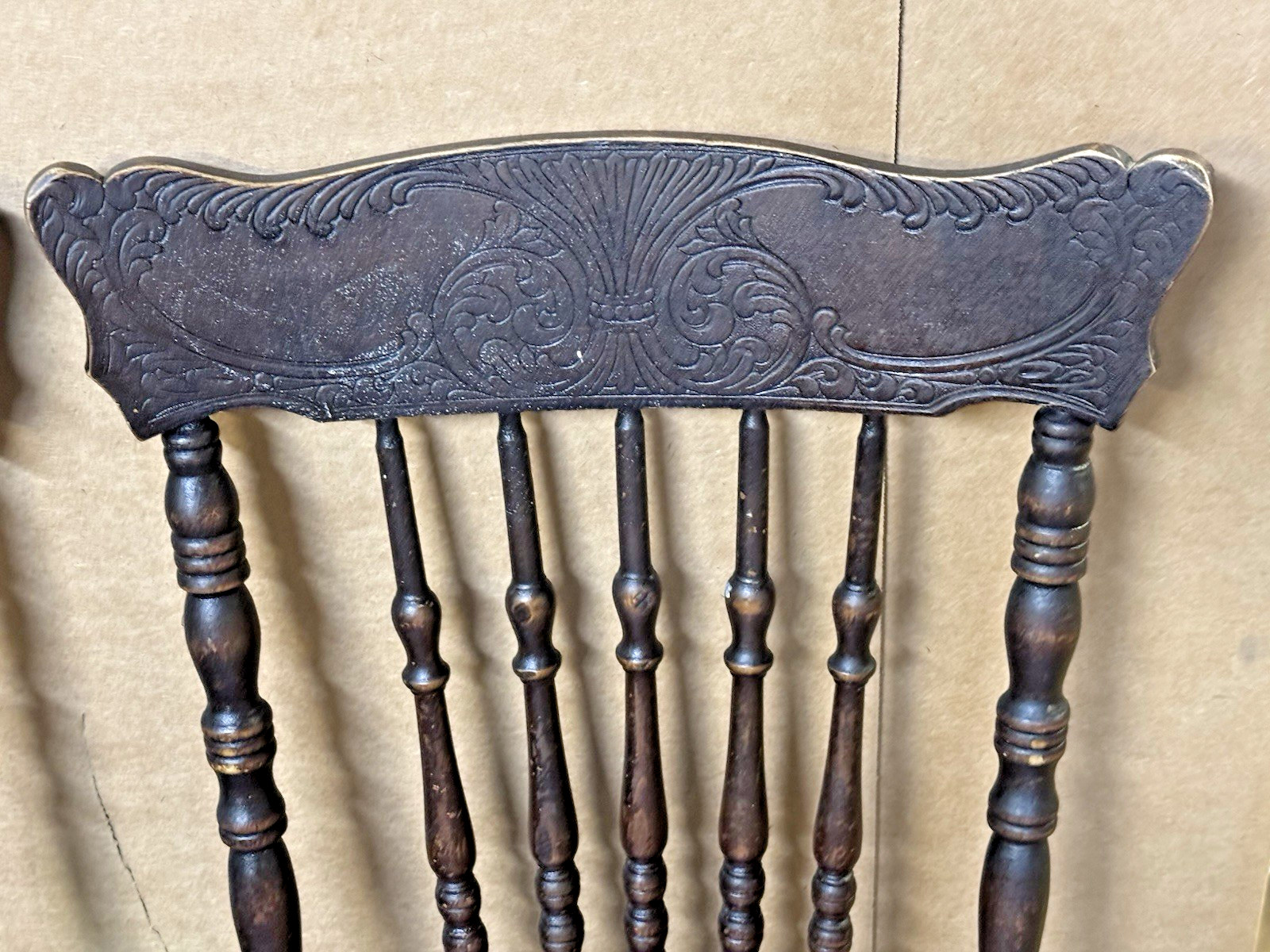 2 Matching Antique Pressed Back Solid Oak Dining Side Chairs