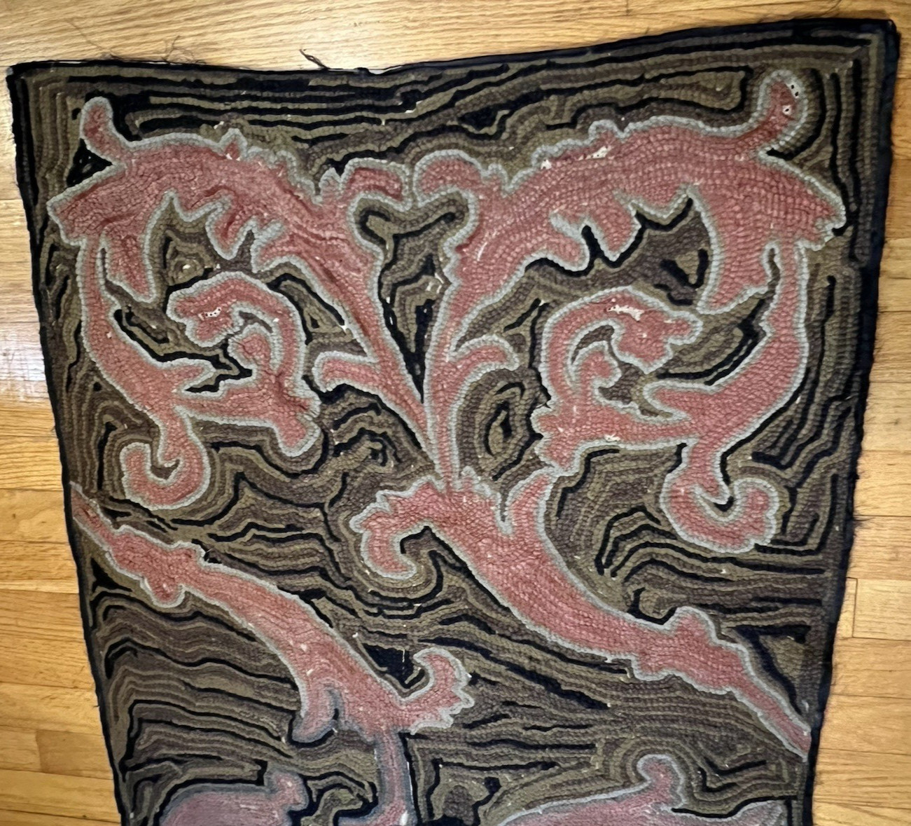 Early Dramatic Antique Handmade Paisley Design Hooked Rug 66″ x 29″