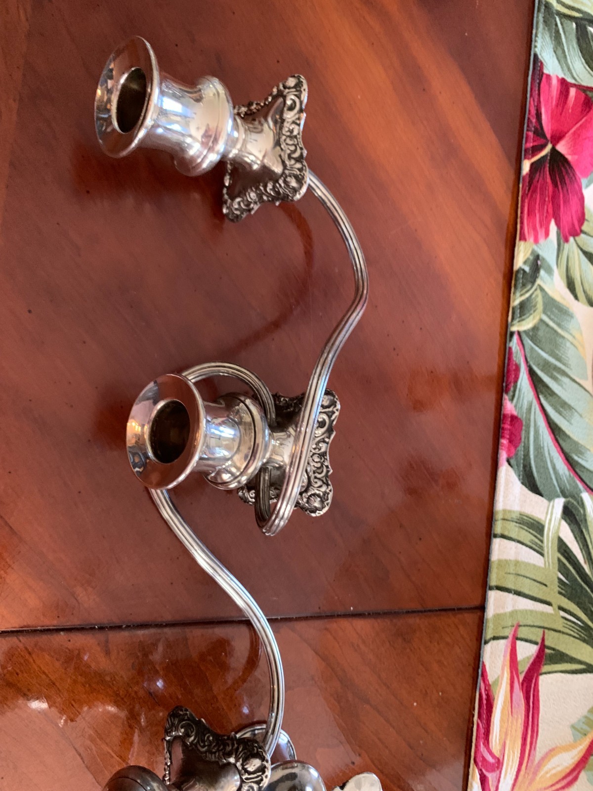 Vintage Pair Silver Candelabra Three Cup Arms Victorian 14” Wide Not marked