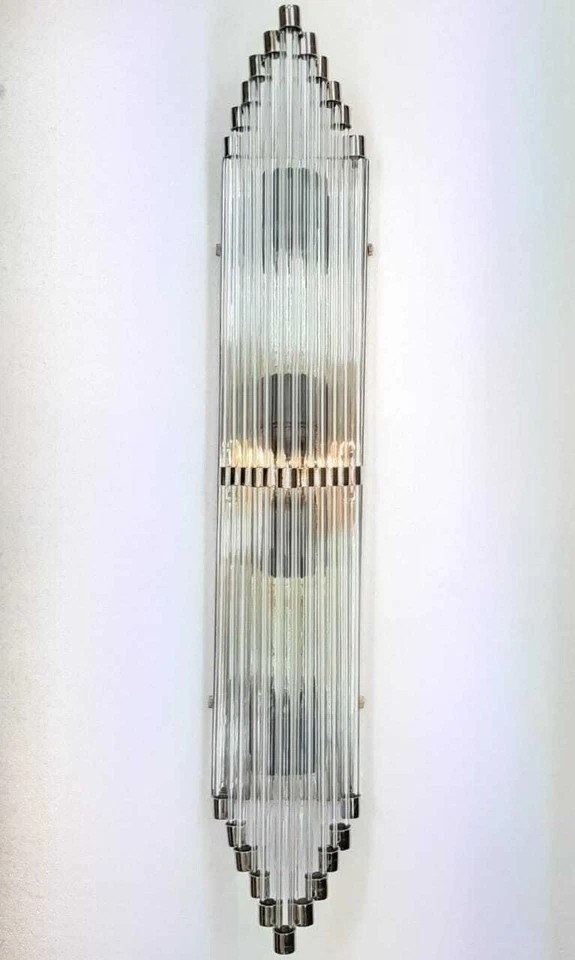 Art Deco Wall Sconce Fluted Glass Chrome Wall Light Luxury Handmade Fixture