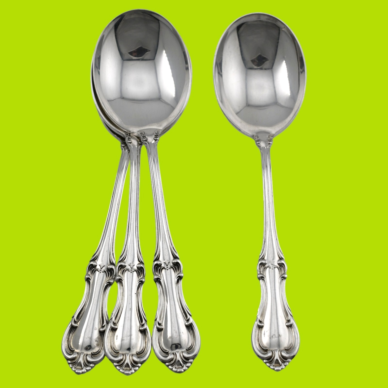 4 Sterling Silver International Joan of Arc Cream Soup Spoons ~no mono