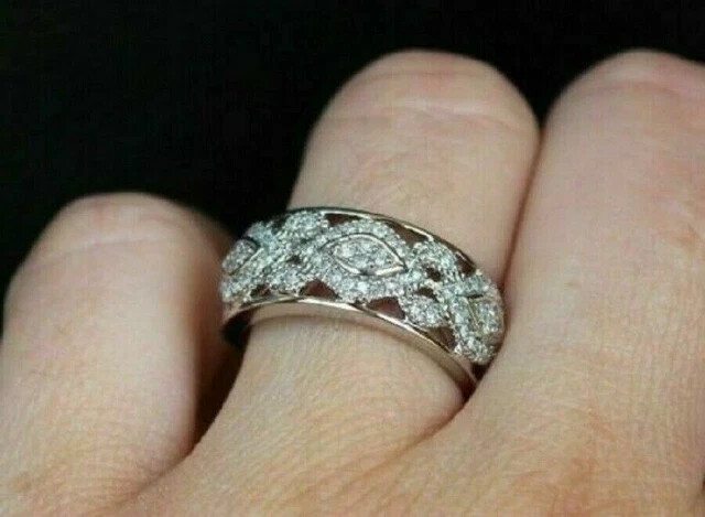 0.95 Ct Round lab created Diamond Wedding Engagement Band Ring White Finish