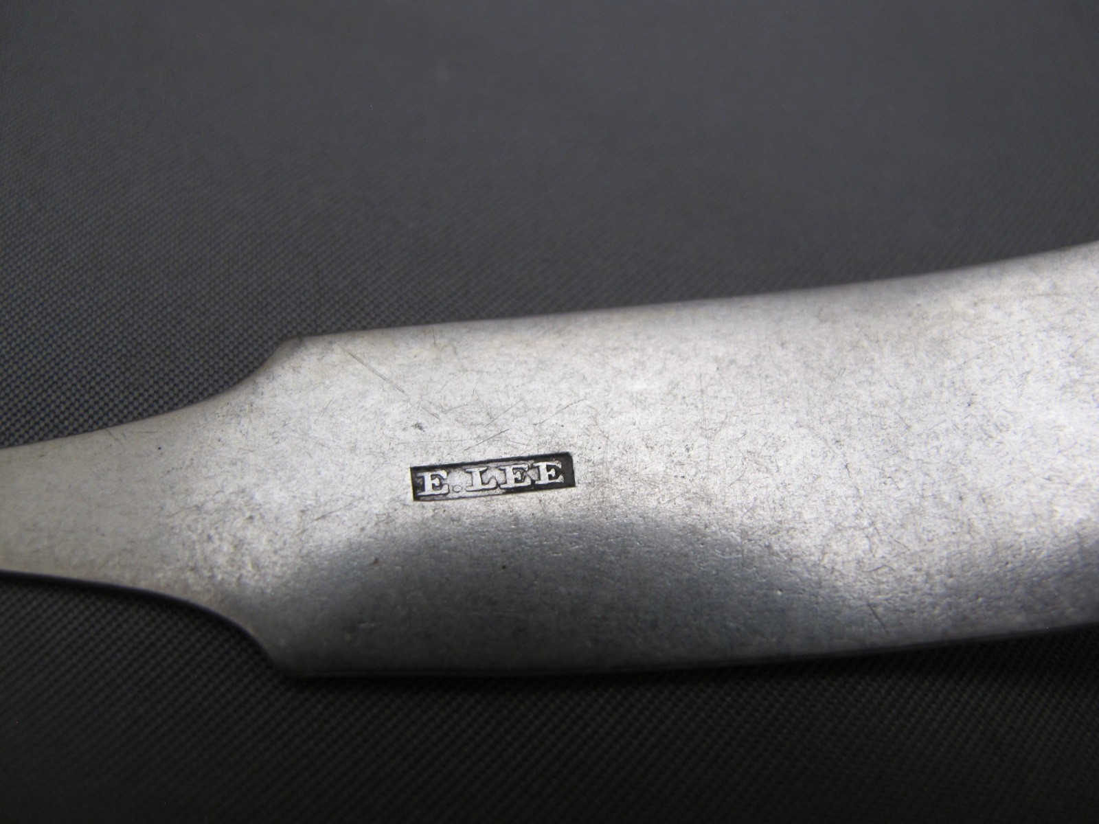 Unusual FIDDLE Coin Silver SAUCE LADLE-Unknown E.LEE Mark-Location?