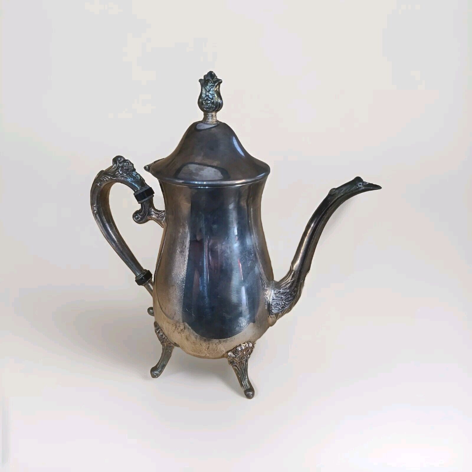 Vintage Leonard Silverplate Coffee Pot Footed Hinged Lid 1960s Victorian Style
