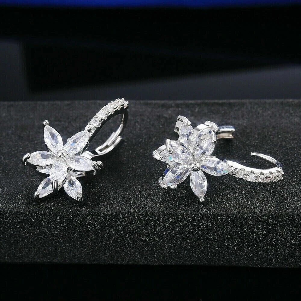 2 Ct Marquise Cut Lab Created Diamond Drop Dangle Earrings 14K White Gold Plated