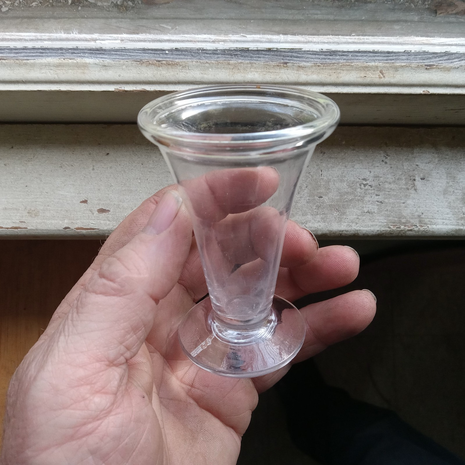 1800 EARLY FREE BLOWN PONTILED JELLY GLASS ROLLED RIM APPLIED FOOTED BASE