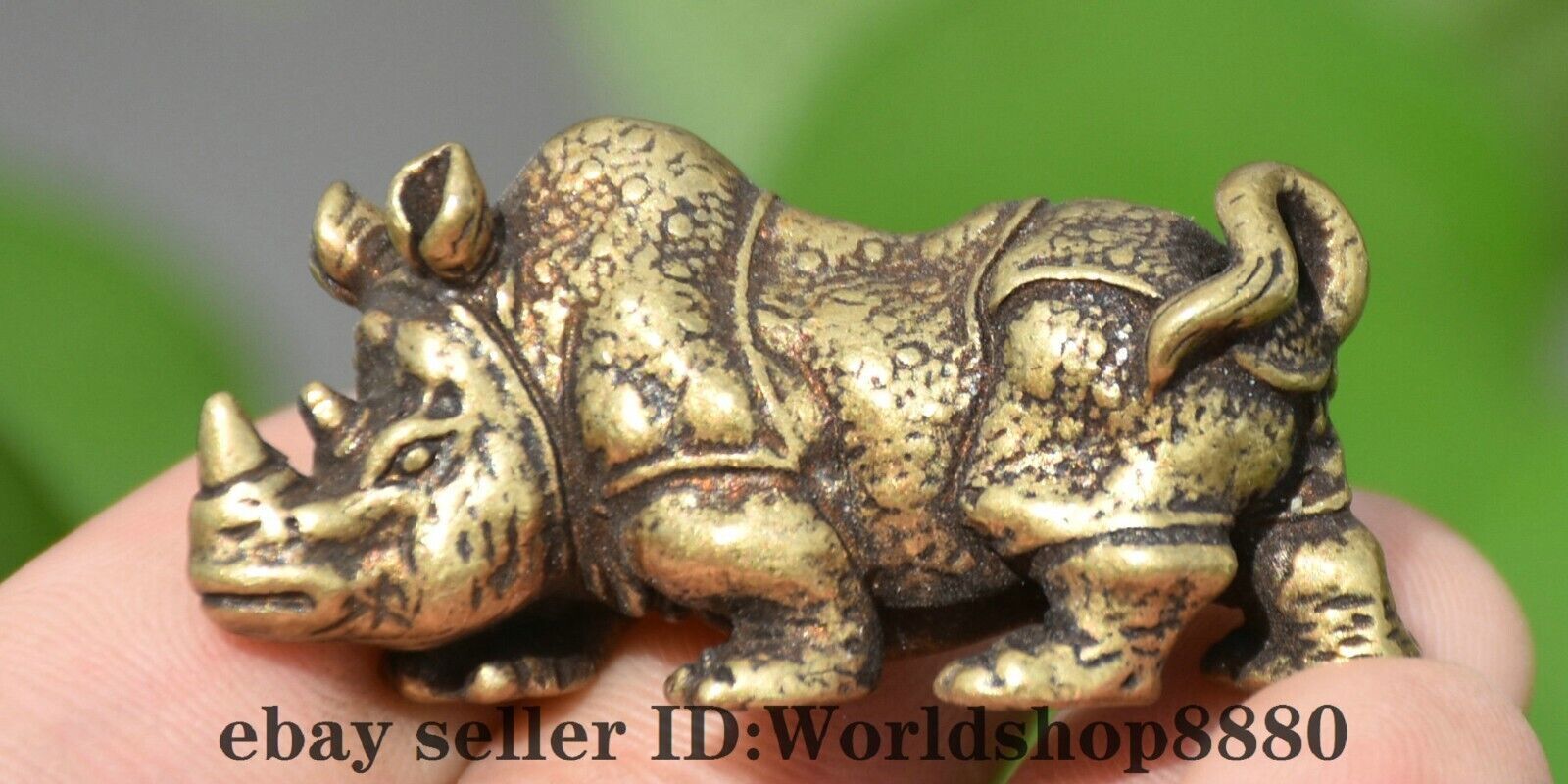 1.6″ Old Chinese Brass Fengshui rhinoceros Beast Statue Pendant