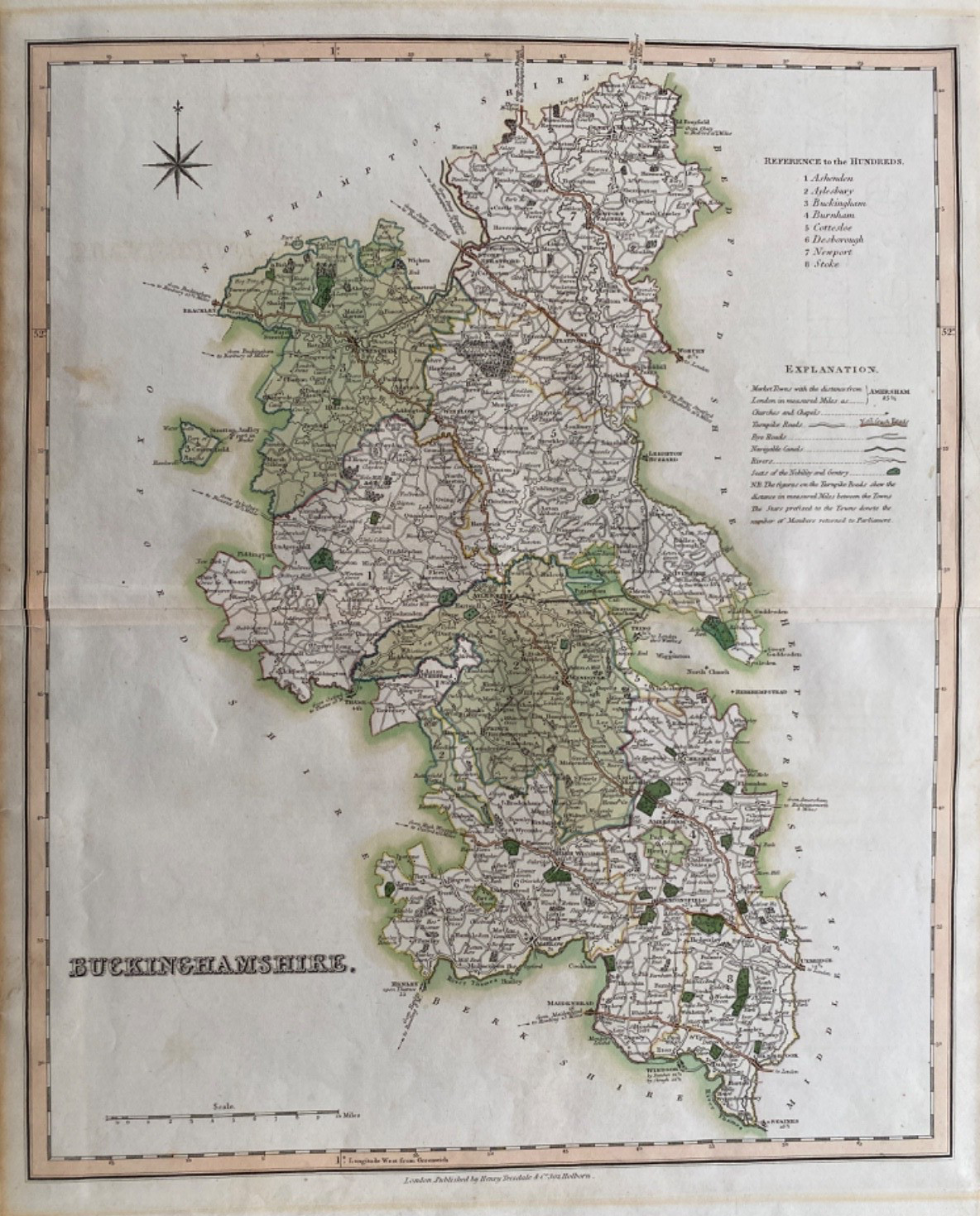 1835 Antique large map: Buckinghamshire by Henry Teesdale / Robert Rowe