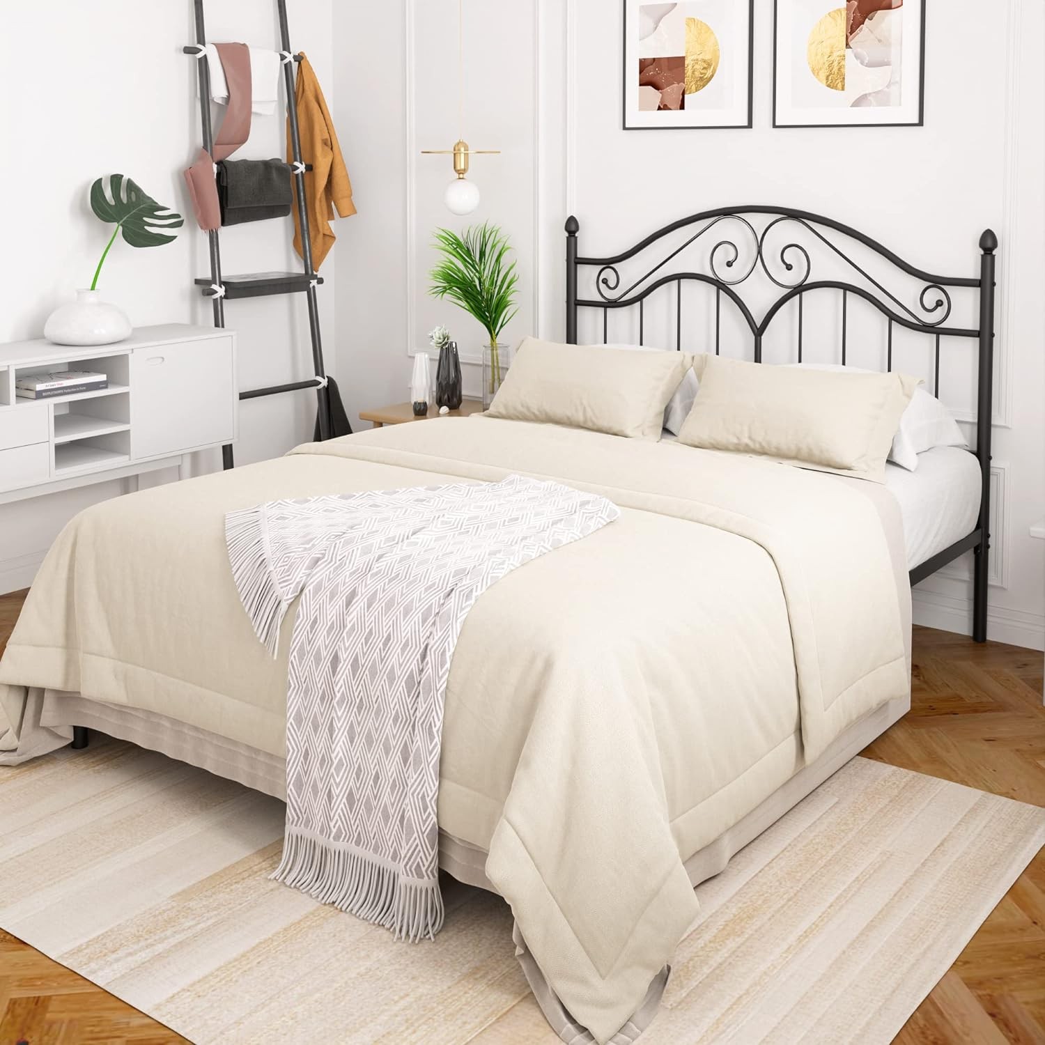 Full Size Bed Frame Vintage Platform Bed Metal Headboard Only For Adults, Childs