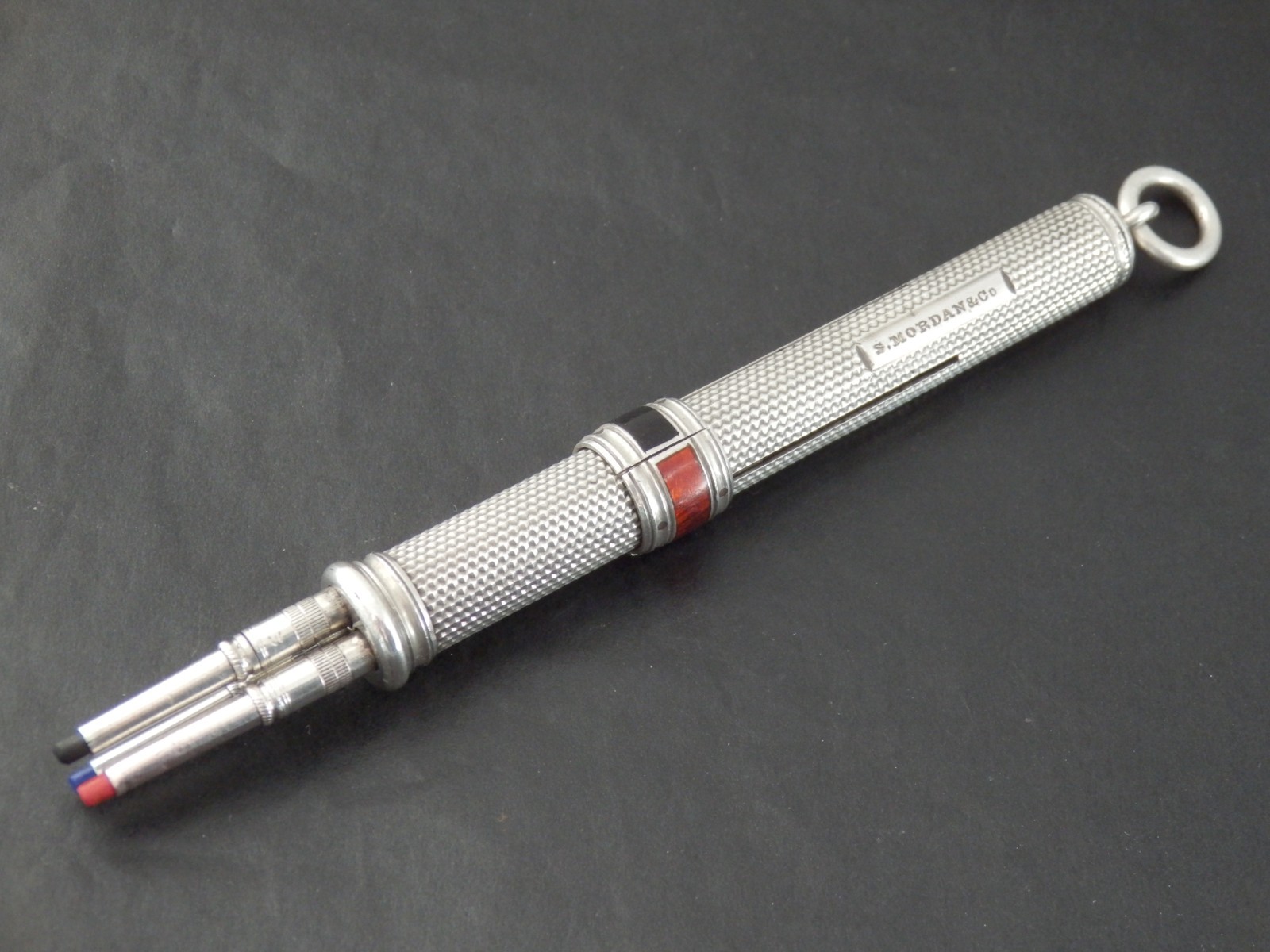 Rare Antique Sampson Mordan & Co Solid Silver Enamel Triple Propelling Pencil