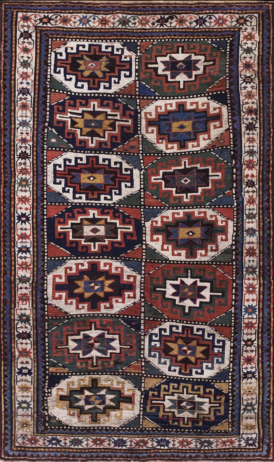 4’x7′ Bold Graphic Tribal Grid Pattern Antique Caucasian Moghan Area Rug