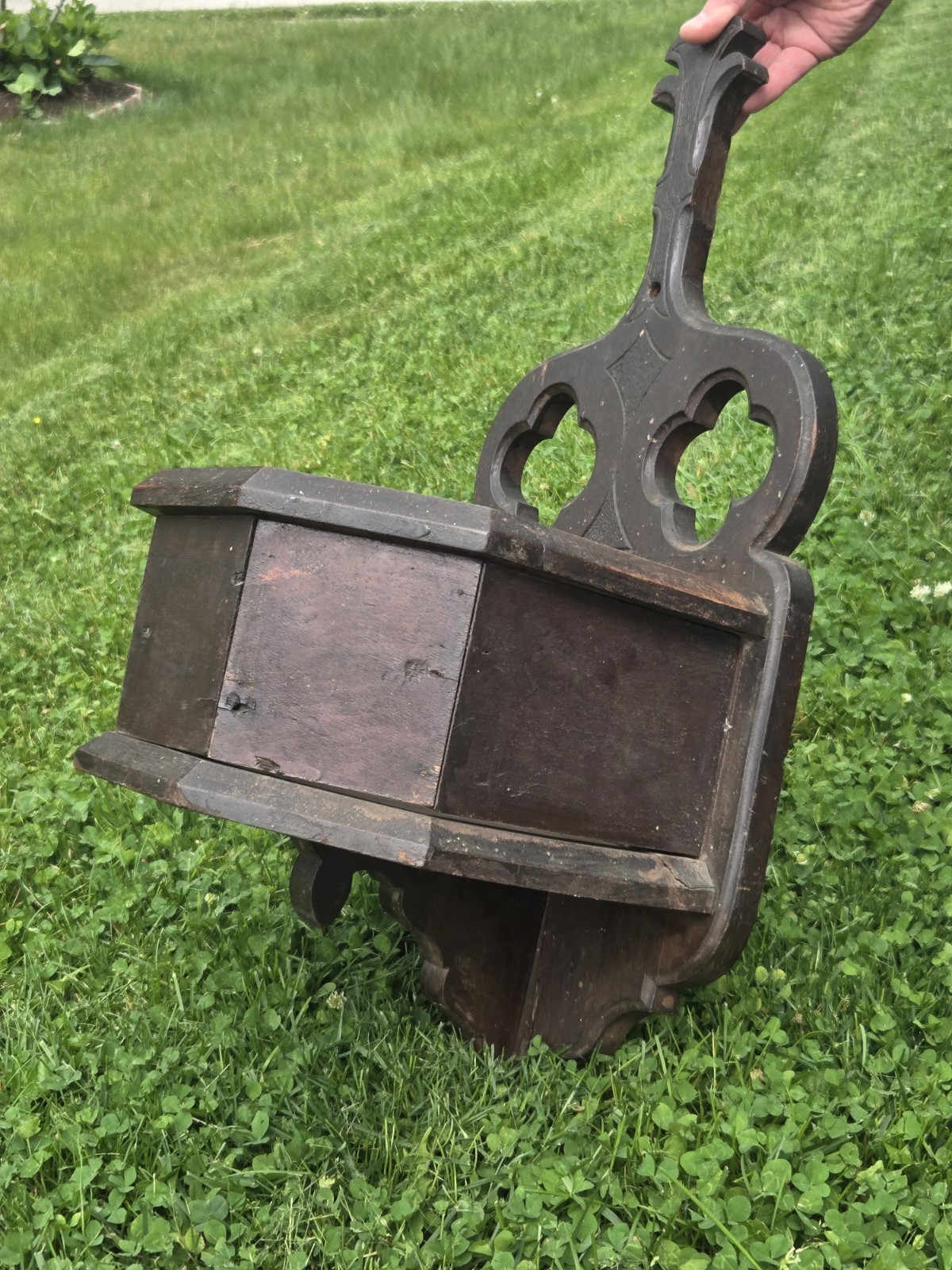 Antique Victorian Gothic Revival Oak Church Wall Element Holy Water Holder Rack