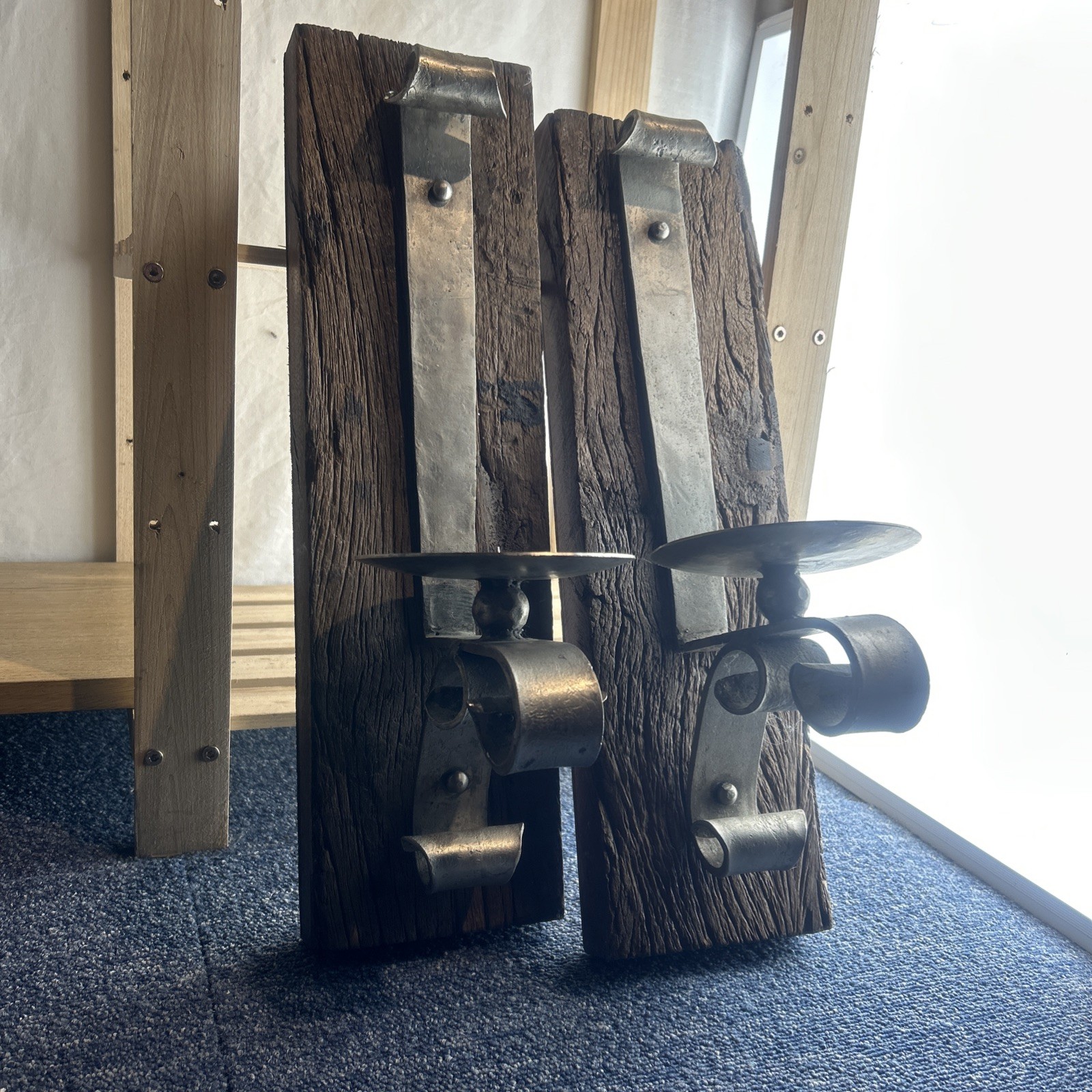 Pair Of Hand Crafted Large Wall Sconces. Medieval In Appearance 47x18x13 Cms