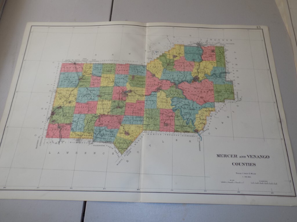 1901 Pennsylvania COLOR Map of MERCER & VENANGO Counties, by Joseph Bien