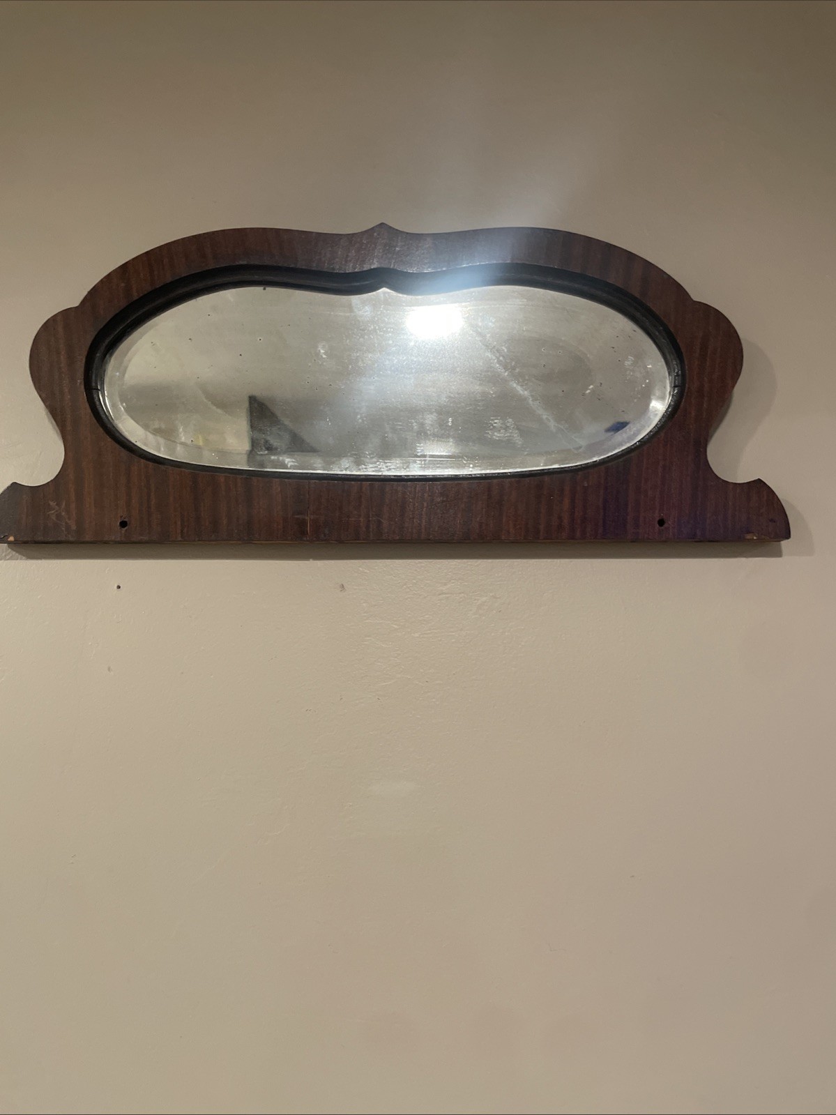 Antique Salvage Furniture Beveled Vanity Mirror From Dresser Mahogany 21”X 8.5”
