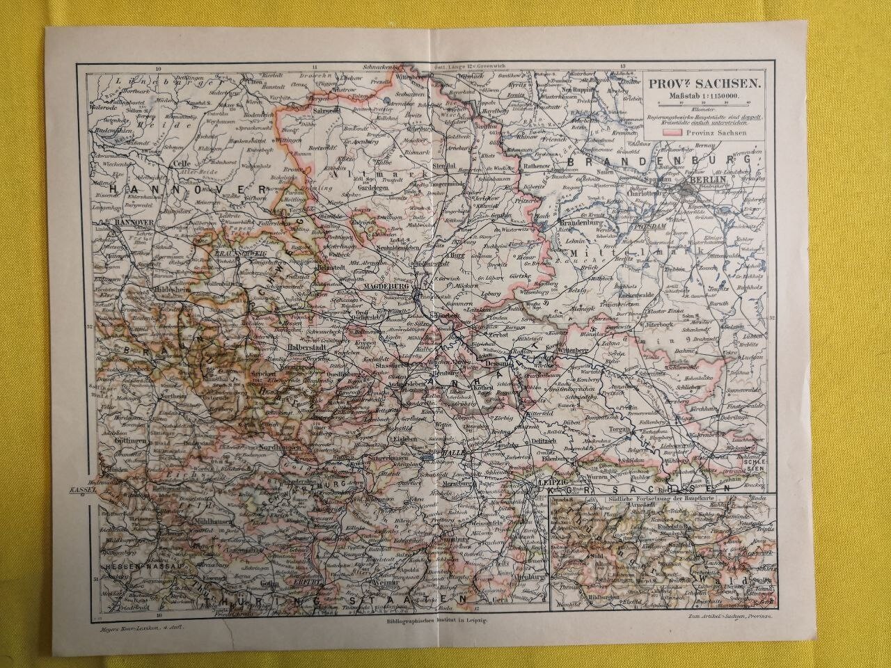 1890 SAXONY Vintage MAP Kingdom Germany Sachsen ORIG. 11.5 x 9.5 Color C10-7