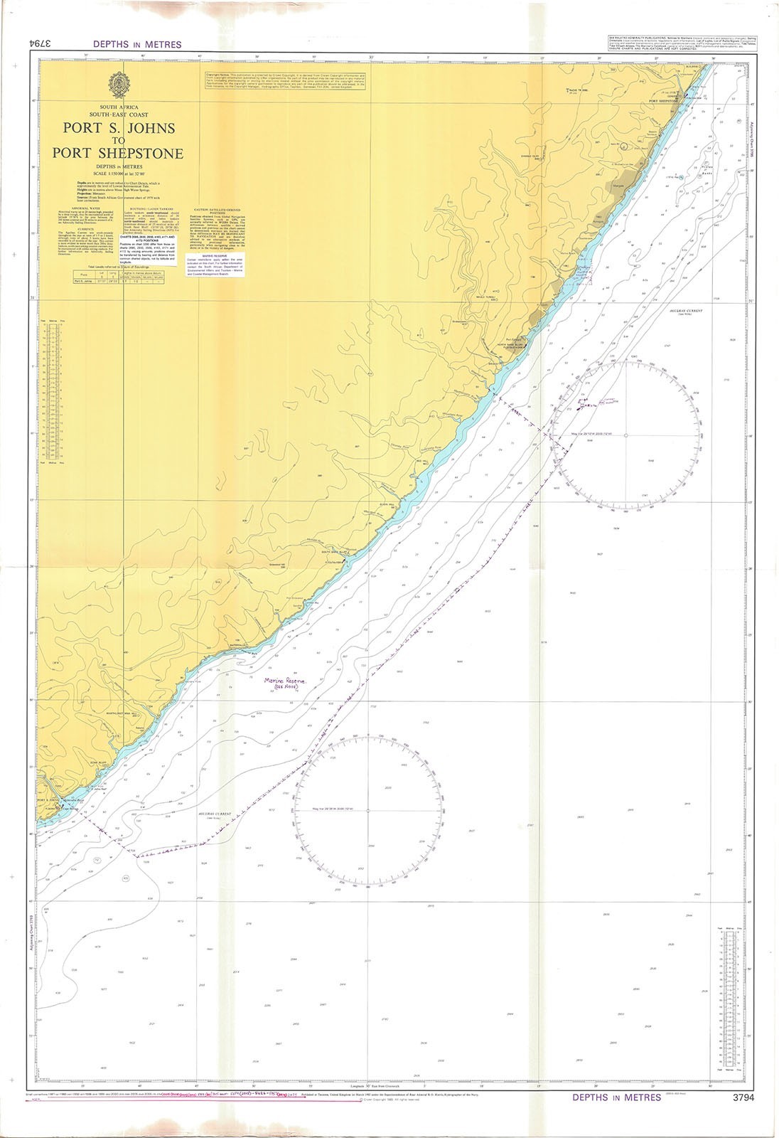 3794 Port S. Johns Shepstone South Africa South East Coast Chart Map Admiralty