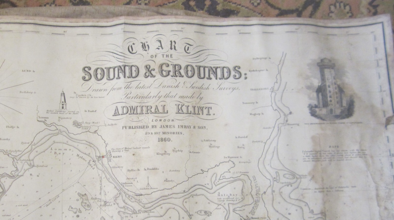 1860 Blueback Chart — COPENHAGEN, MALMO, Oresund — JAMES IMRAY, Gustaf Klint