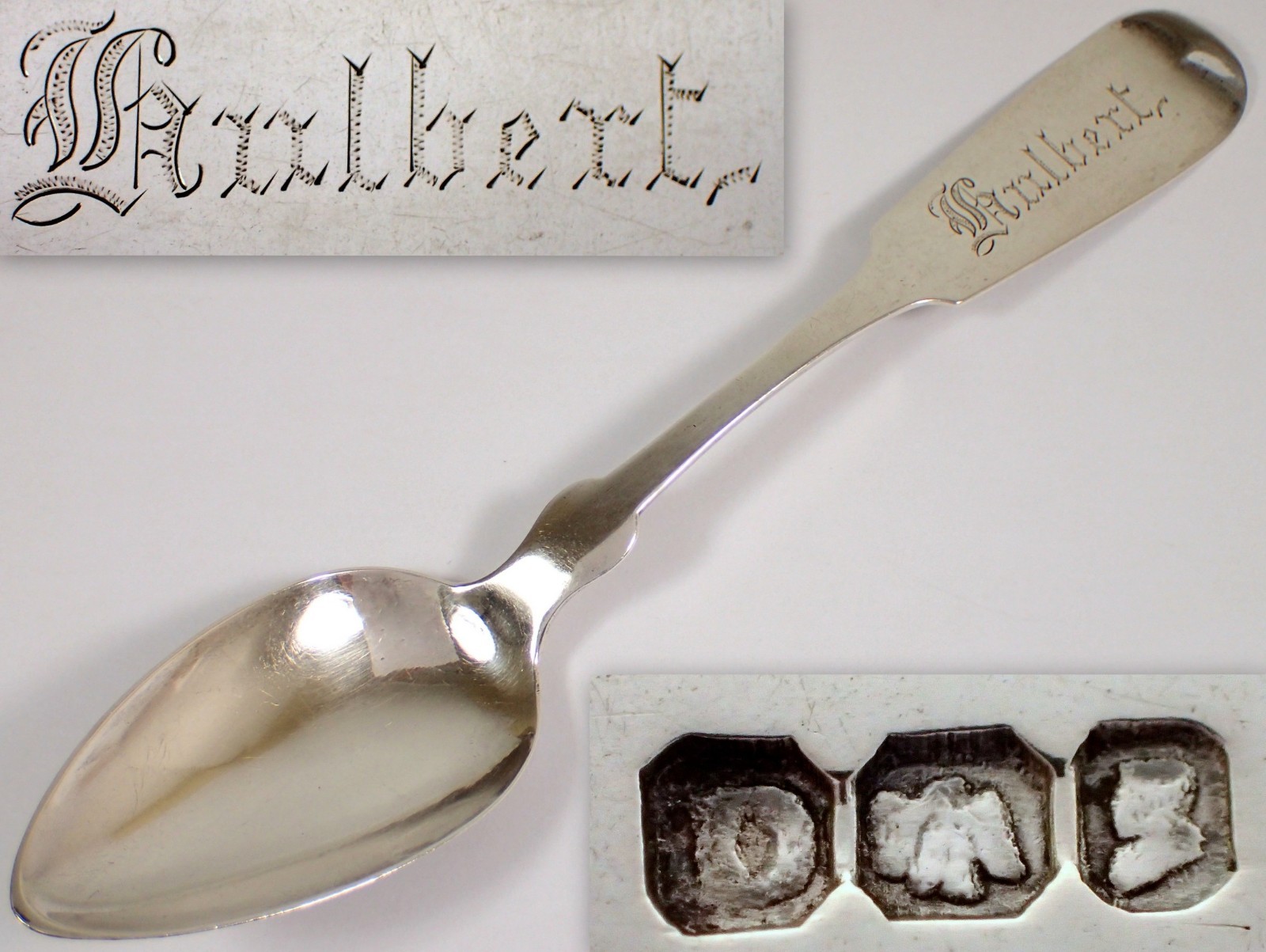 ESTATE Antique Signed American 18.9g Coin Silver Teaspoon 6 1/8″ Spoon Hulbert