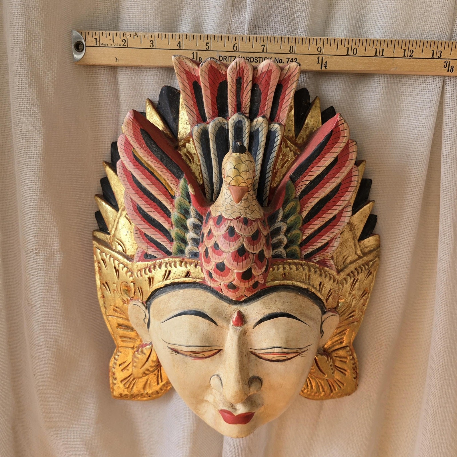 Burmese Hindu Mask of Princess Sita, Handpainted Folk Art, Bohemian Gallery Wall