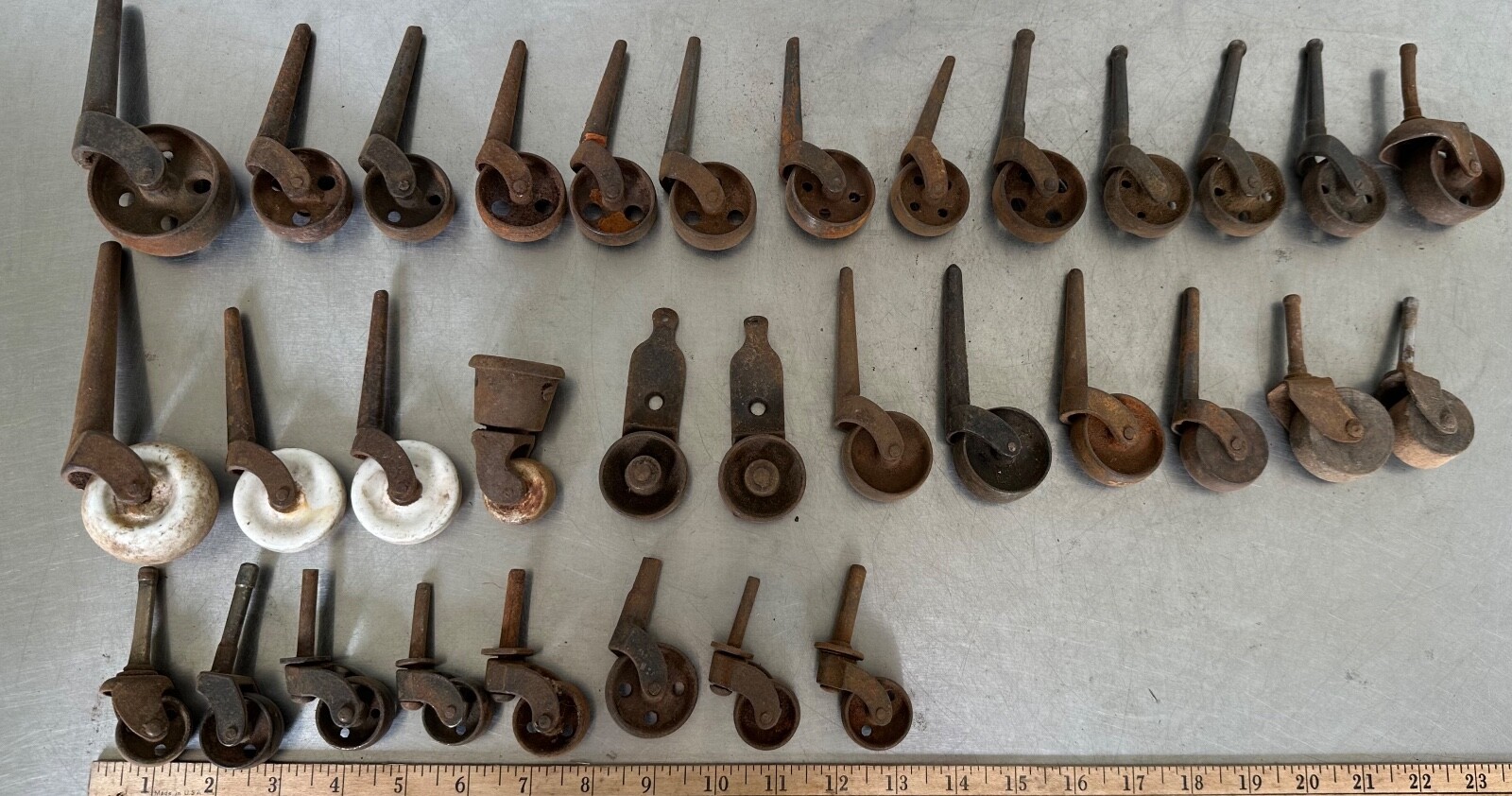 Lot of Assorted Antique Furniture Casters, Wooden/Metal/Porcelain Wheels #1359